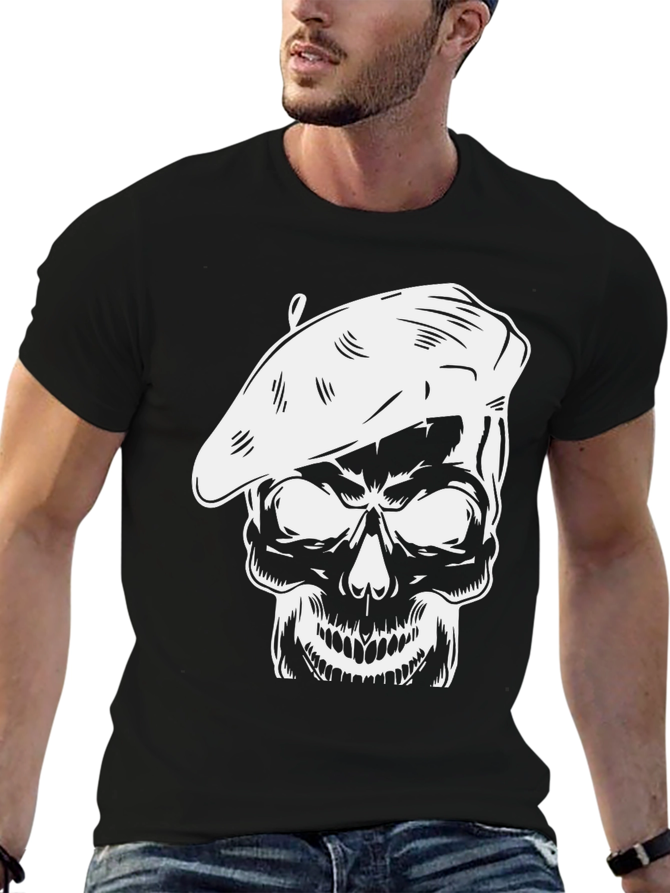 Black Skull Artist T-Shirt - Unique Graphic Tee view 6