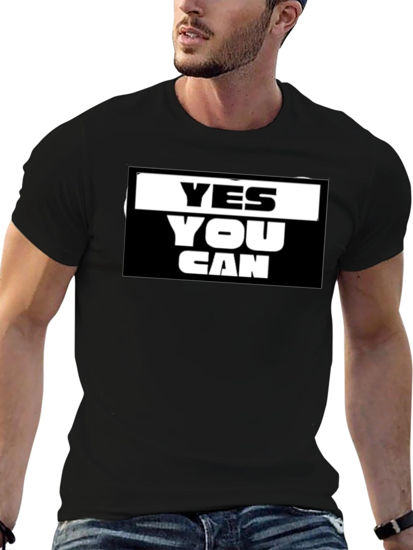 Black Motivational Yes You Can Graphic Tee - Black view 6