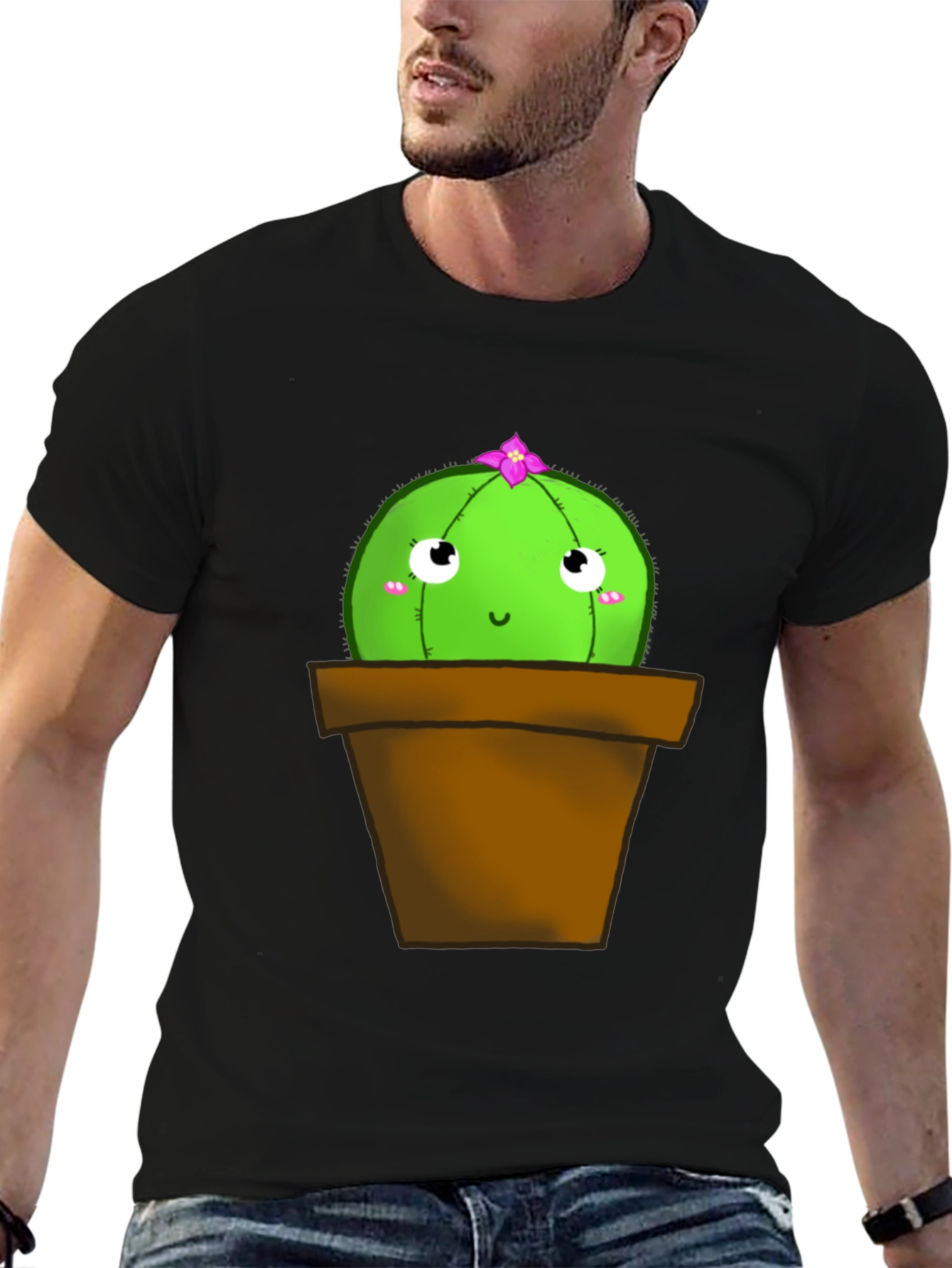 Black Cute Cactus T-Shirt - Potted Plant Graphic Tee view 6