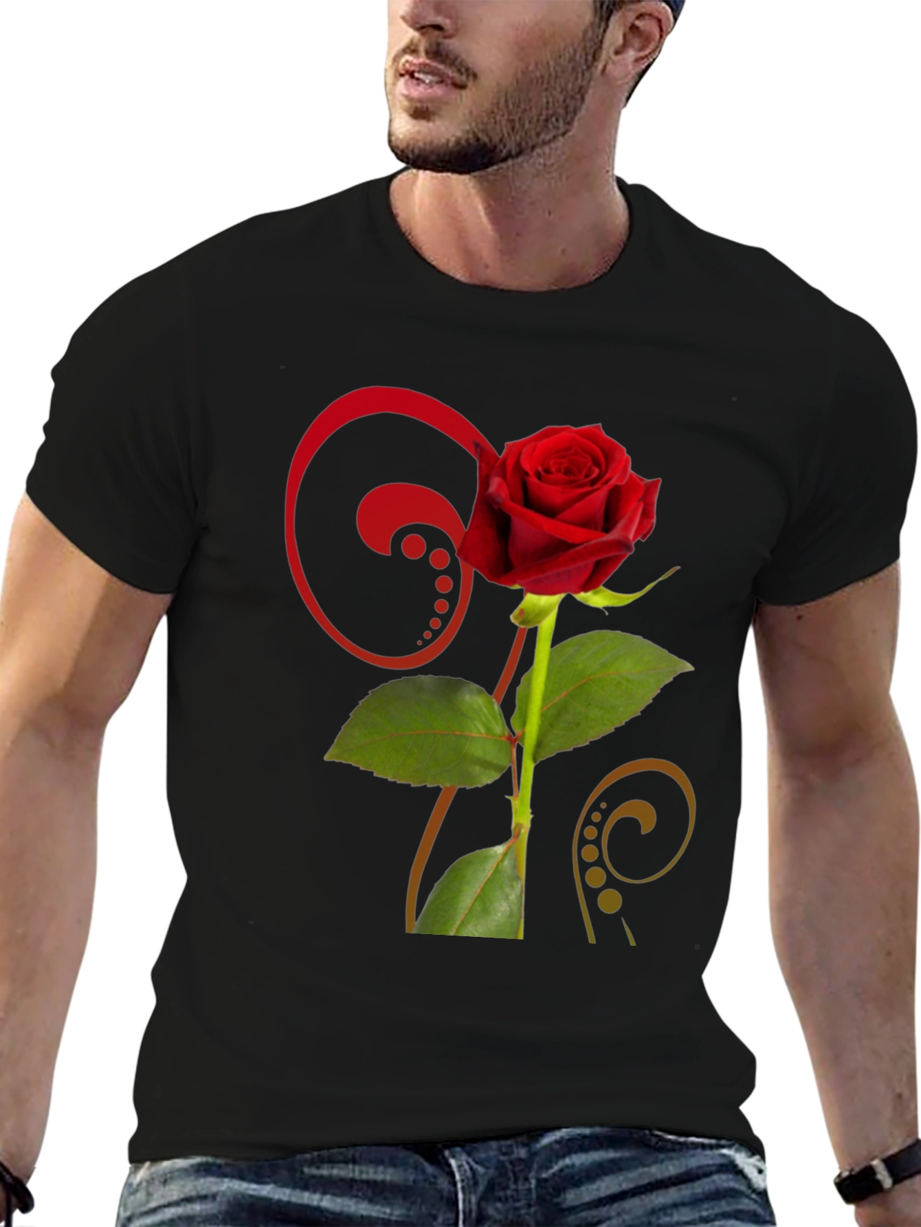 Black Rose Graphic Black T-Shirt - Floral Design view 6
