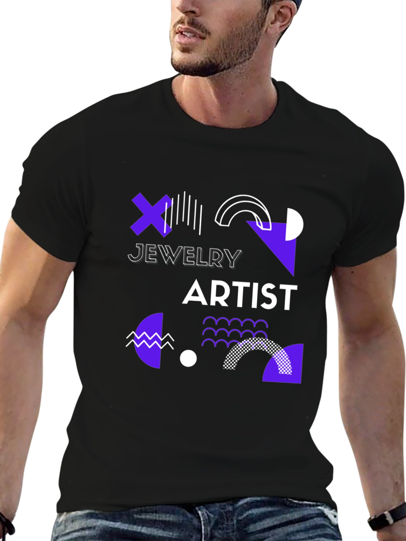 Black Geometric Jewelry Artist Black T-Shirt view 6