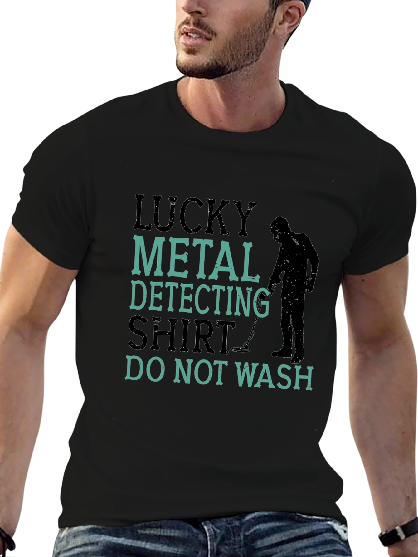 Black Lucky Metal Detecting Shirt - Funny Hobby Tee view 6