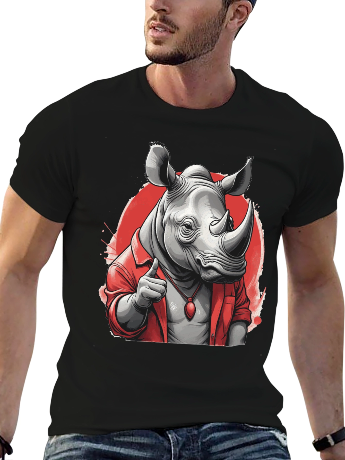 Black Cool Rhino in Shirt Graphic T-Shirt view 6