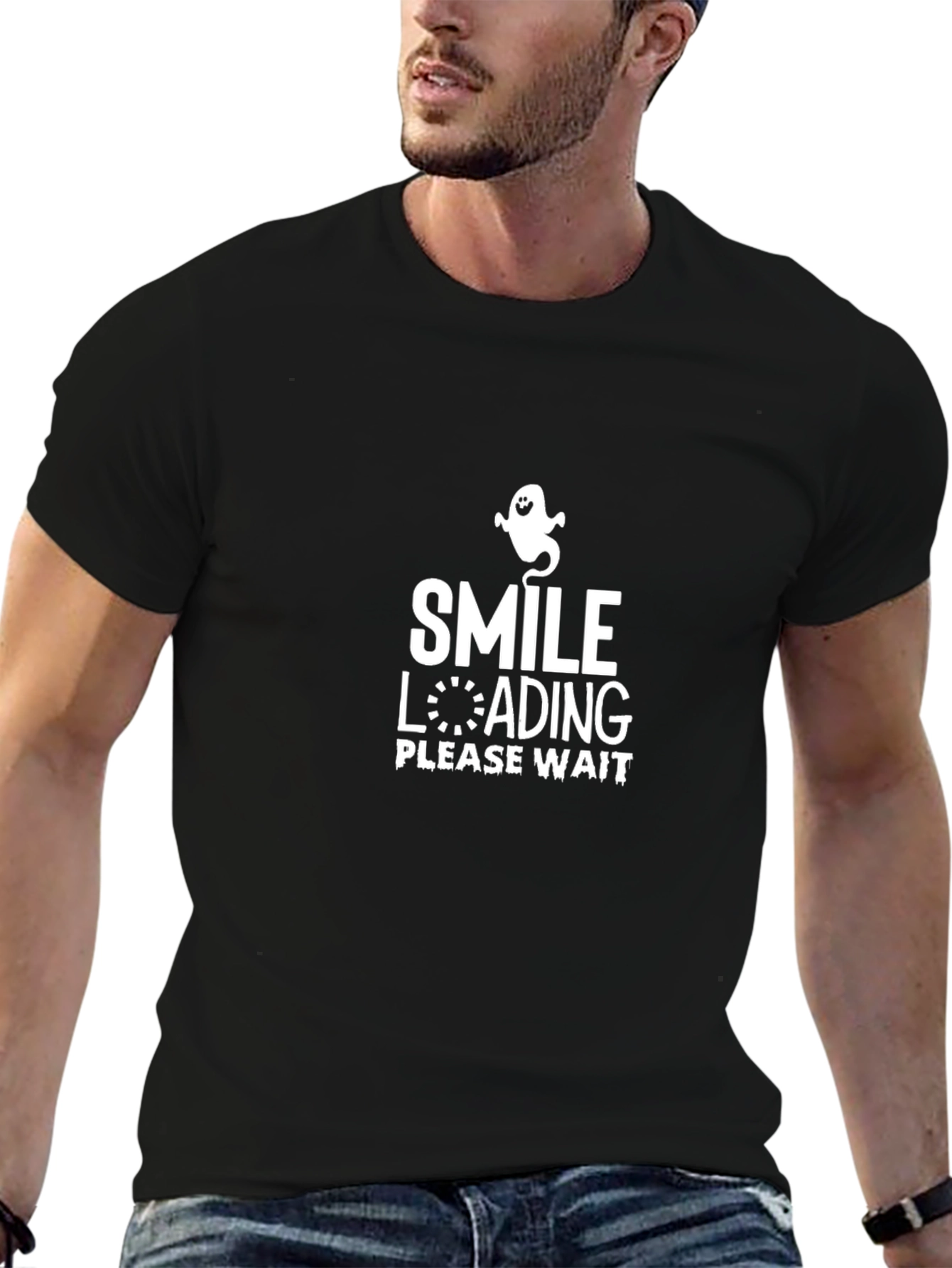 Black Smile Loading Please Wait - Funny Graphic T-Shirt view 6