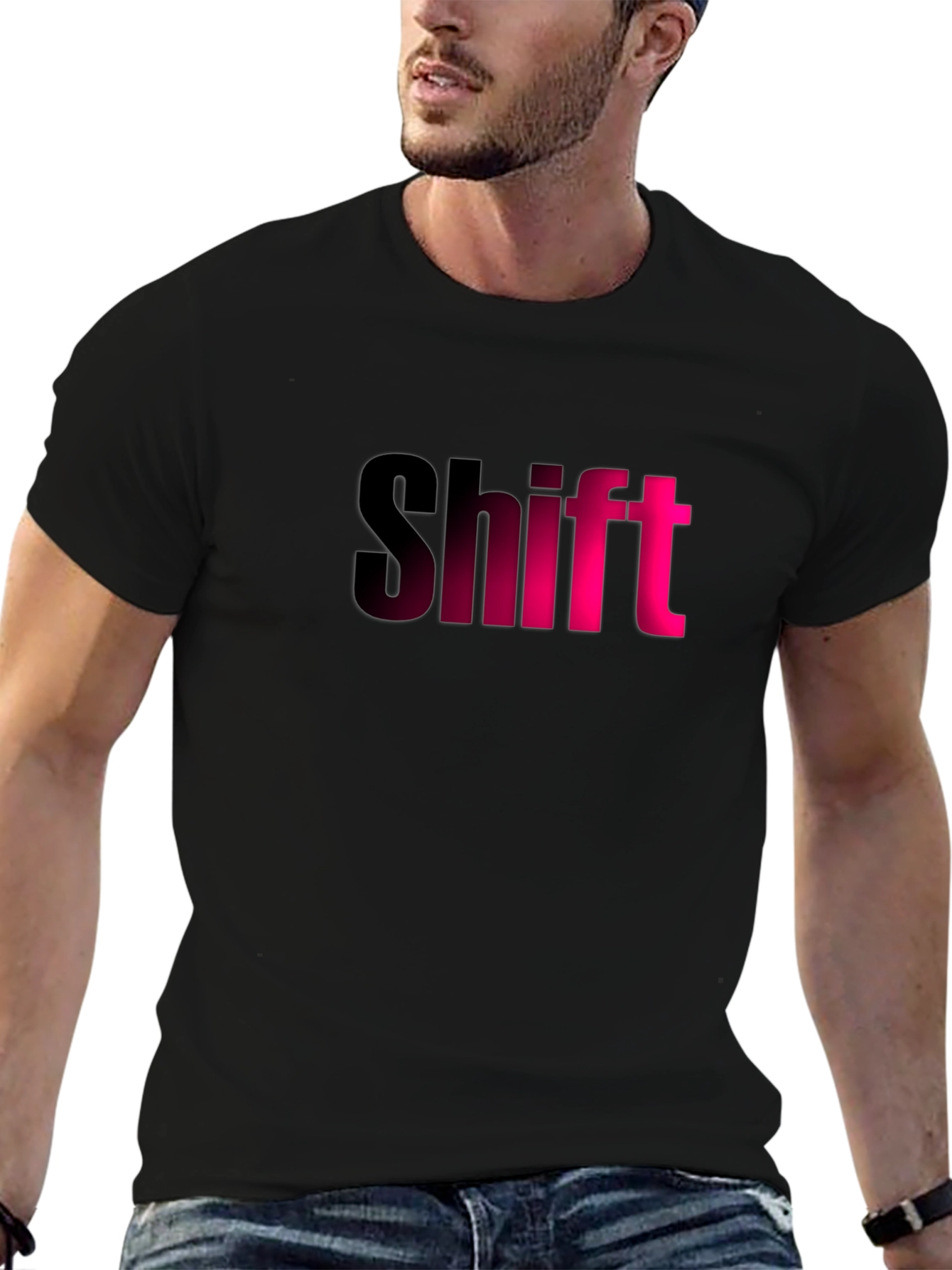 Black Shift Graphic T-Shirt - Black Tee with Pink Lettering view 6