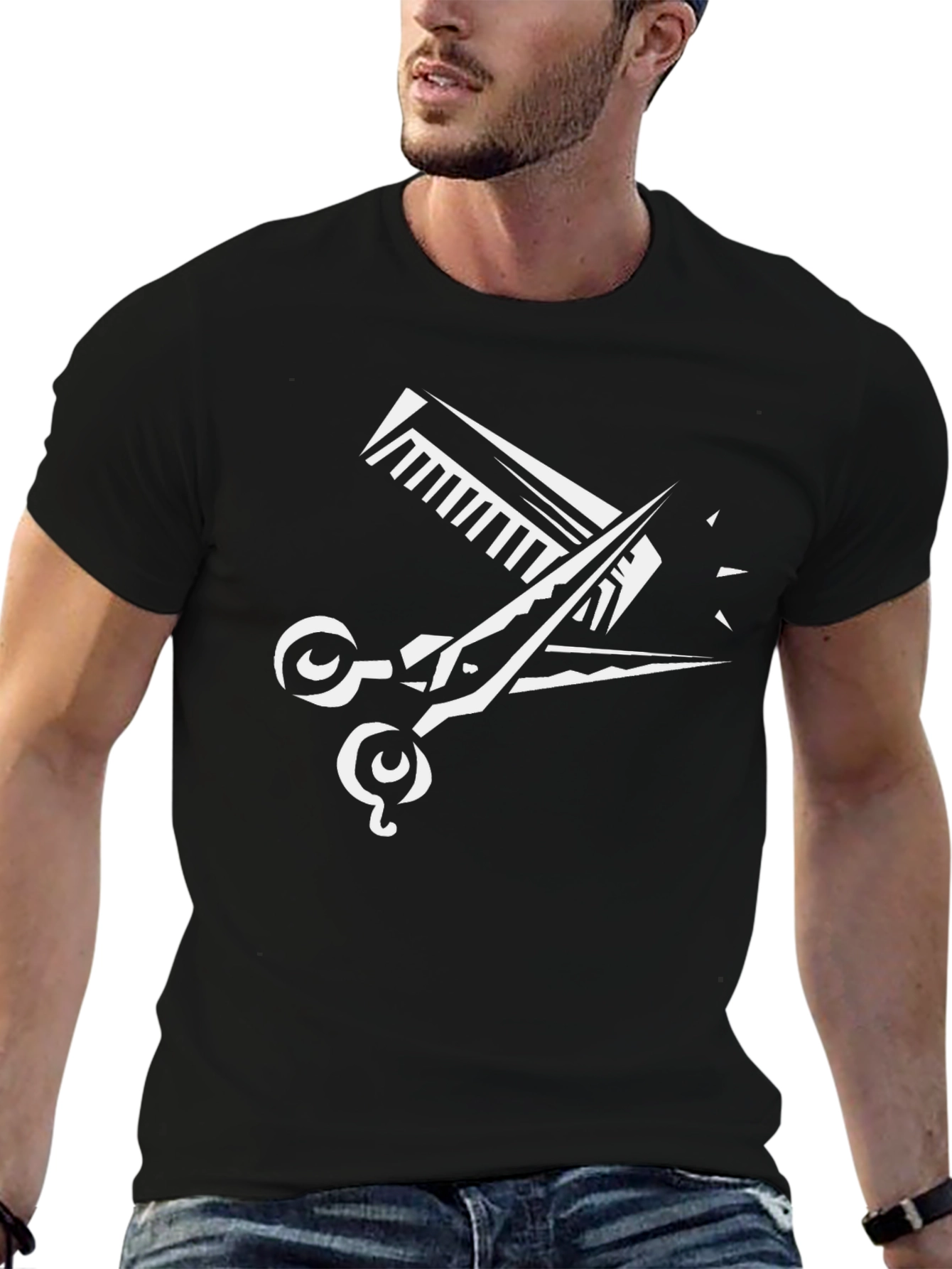 Black Barber Scissors & Comb Graphic Tee - Black view 6