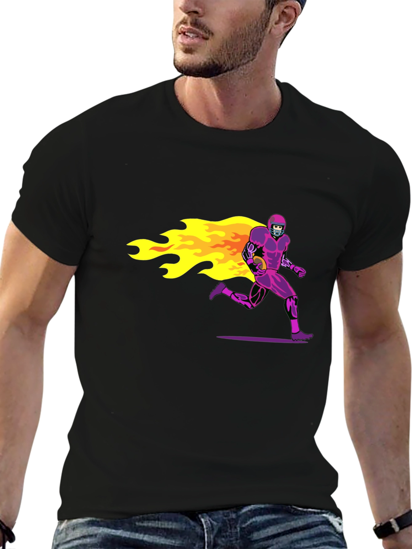 Black Flaming Football Skeleton Black T-Shirt view 6