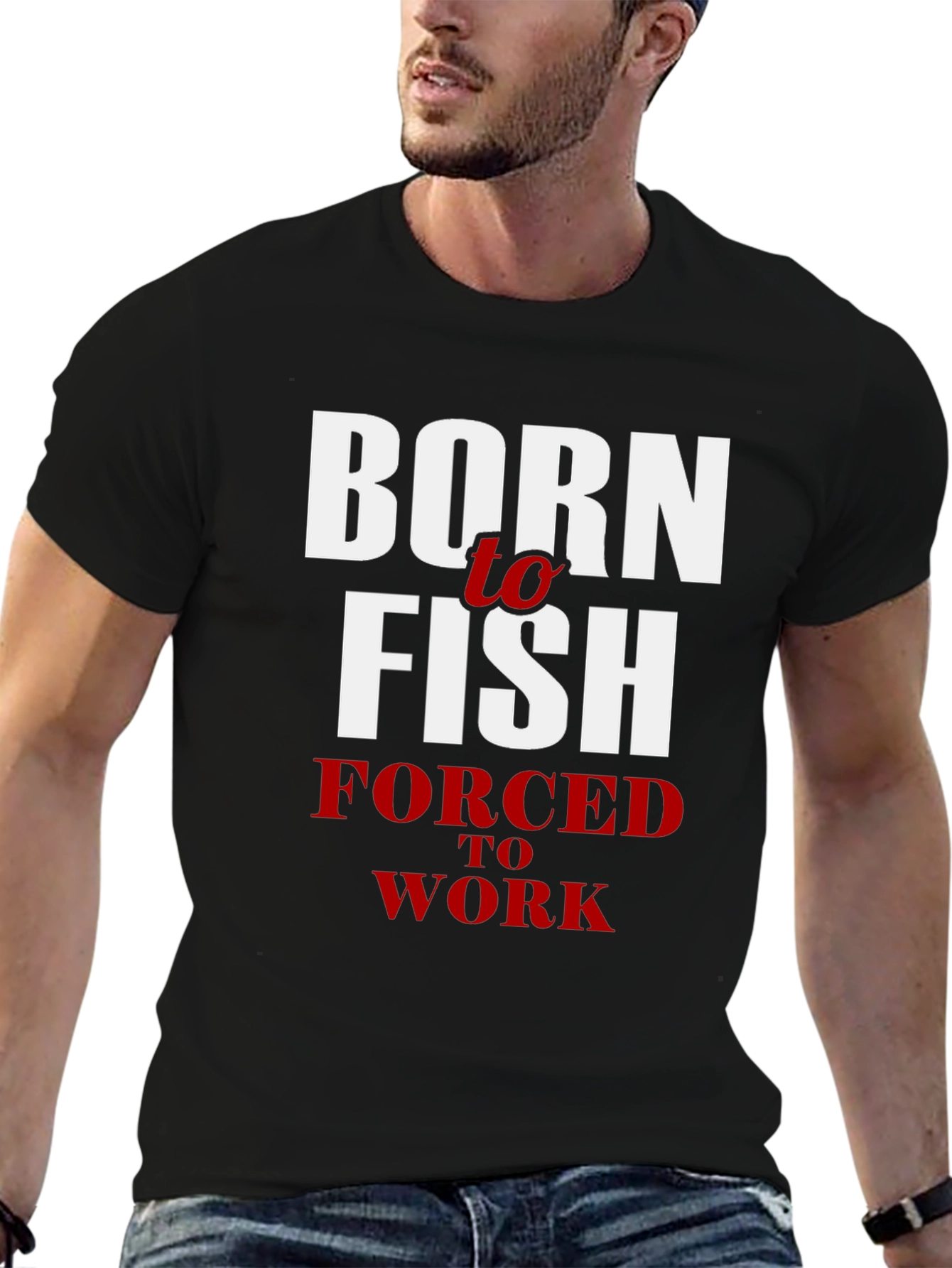 Black Born to Fish Men's Graphic T-Shirt - Fishing Lover Tee view 6