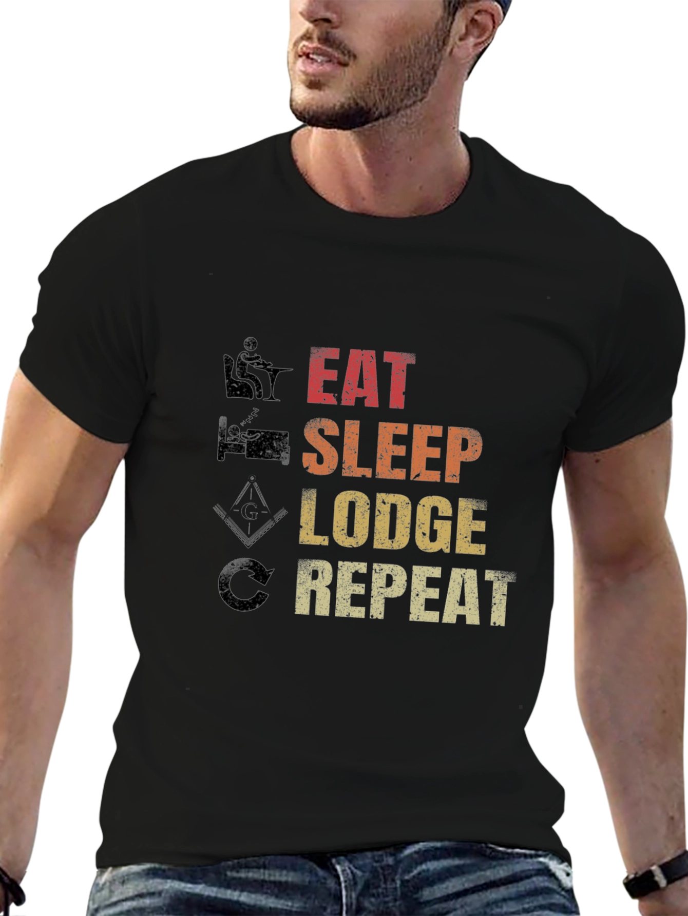 Black Eat Sleep Lodge Repeat Graphic T-Shirt view 6