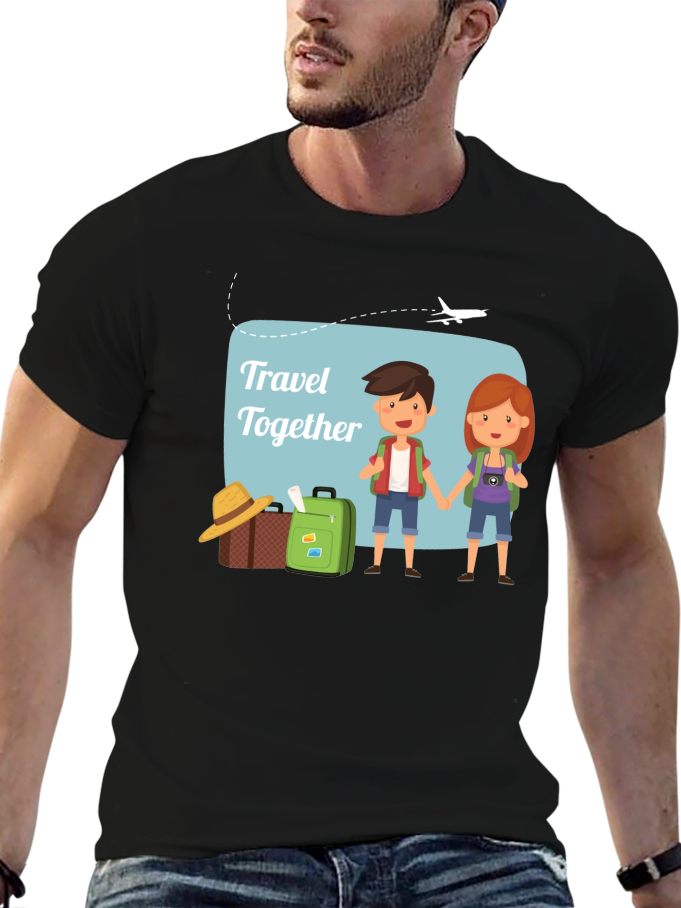 Black Travel Together T-Shirt, Vacation Tee view 6