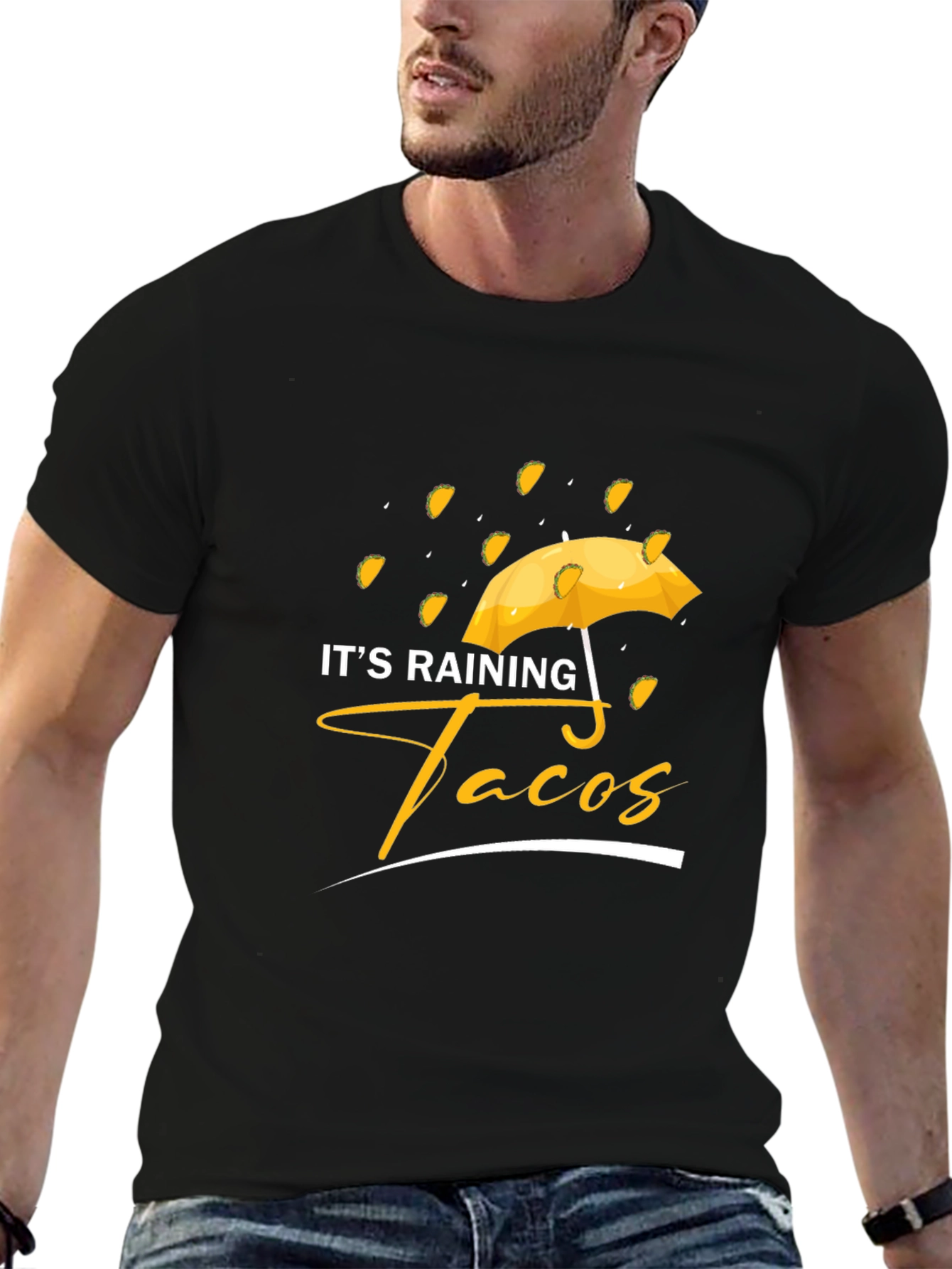 Black It's Raining Tacos Black Graphic T-Shirt view 6
