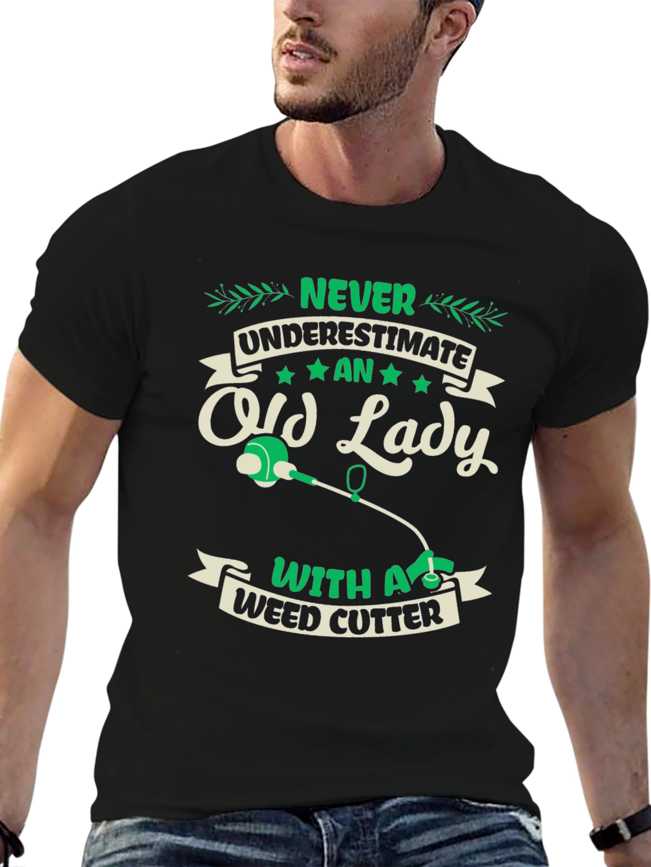 Black Never Underestimate Old Lady Weed Cutter T-Shirt view 6