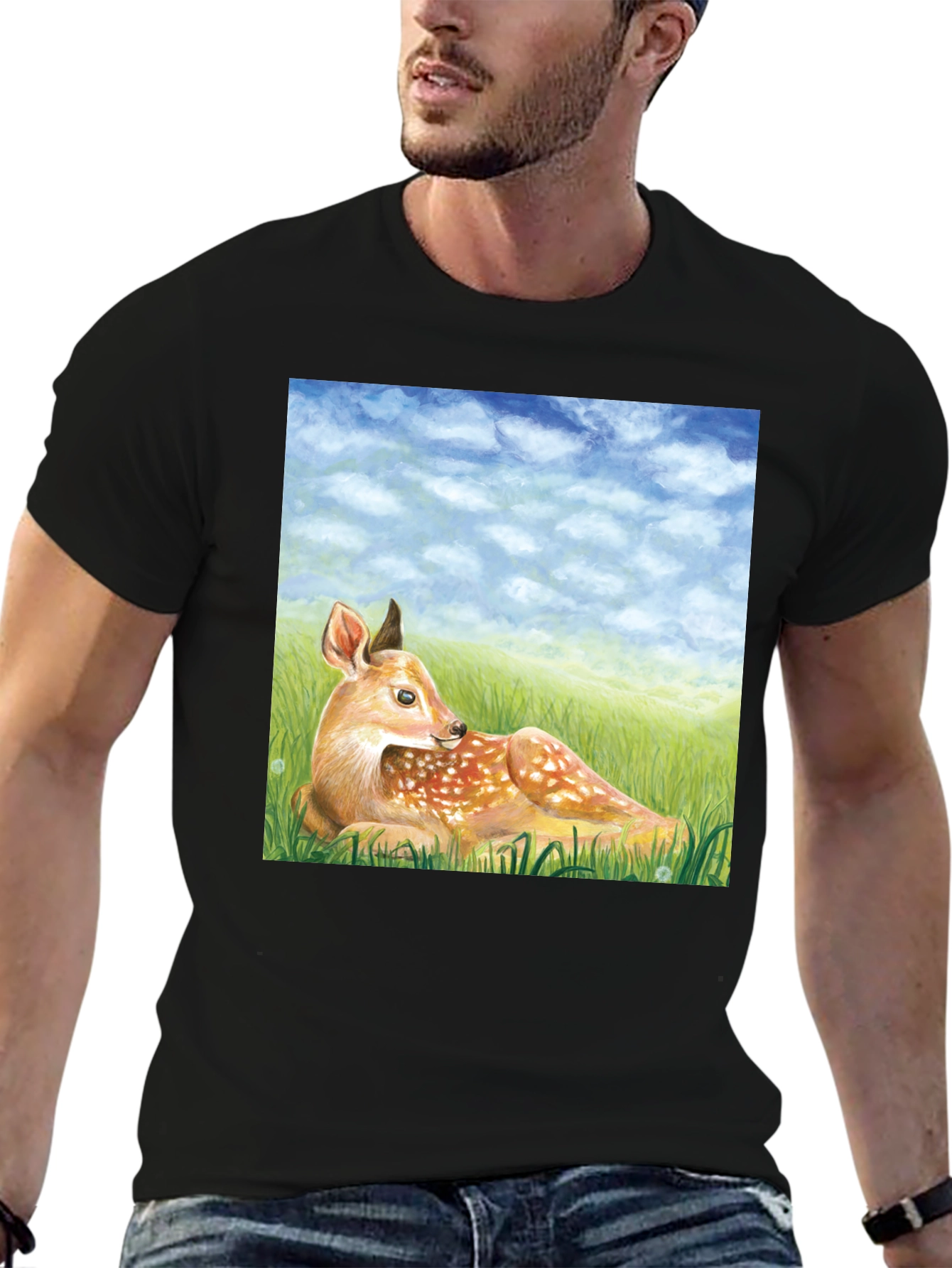 Black Deer Scene Graphic Tee - Nature Lover's T-Shirt view 6