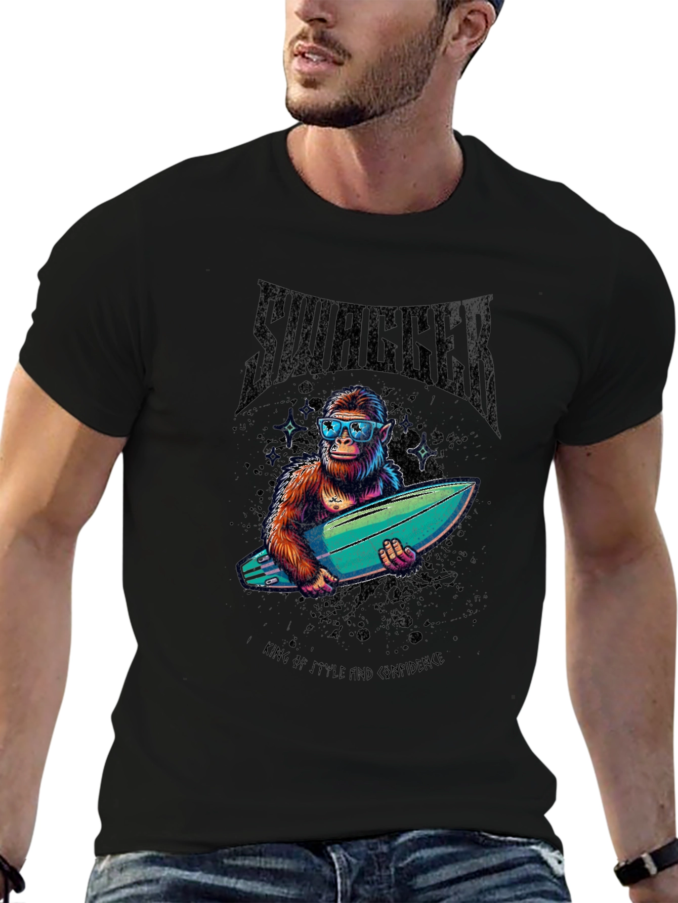 Black Swagger Ape Graphic T-Shirt - King of Style view 6