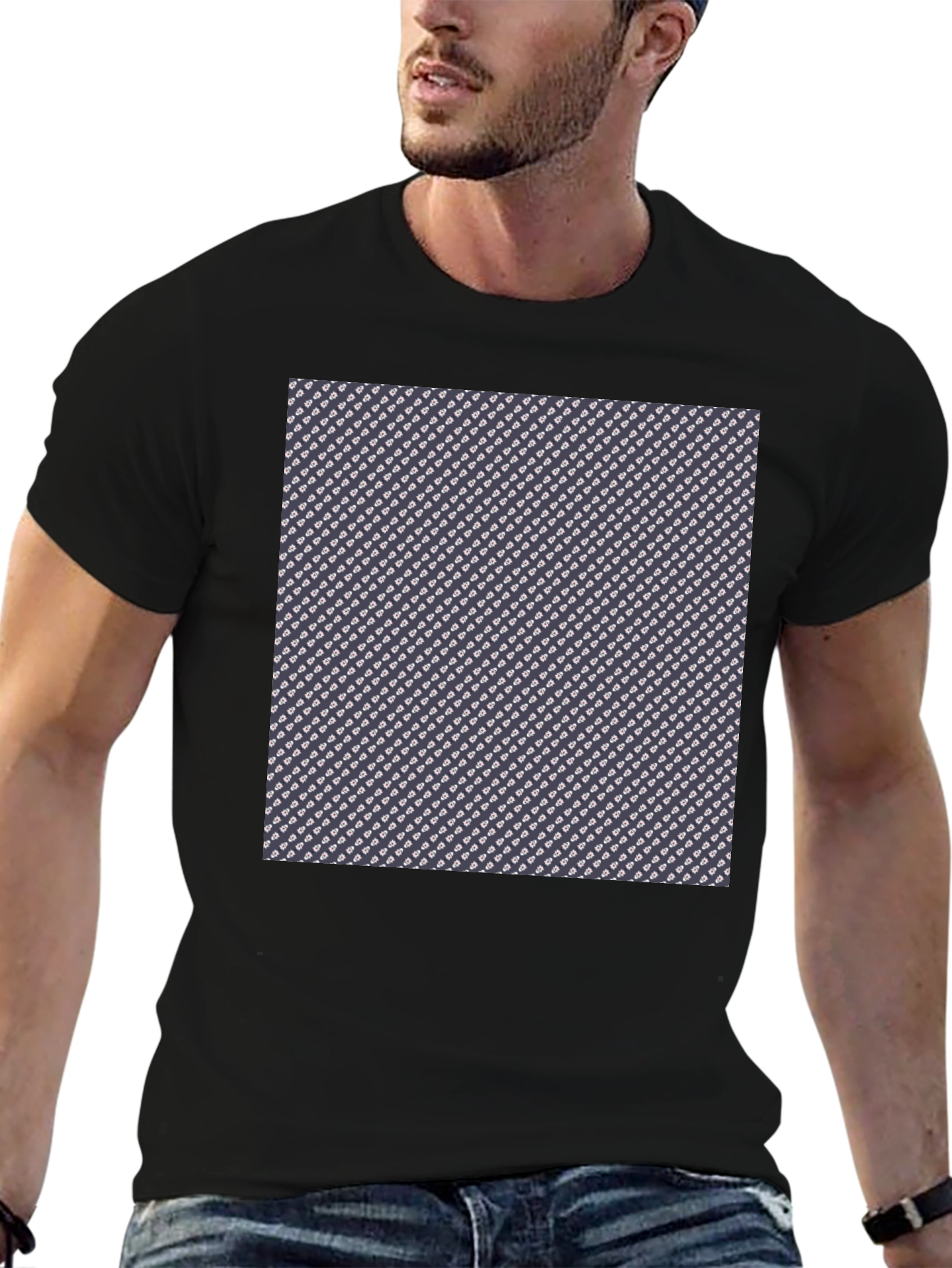 Black Patterned Print Crew Neck T-Shirt view 6
