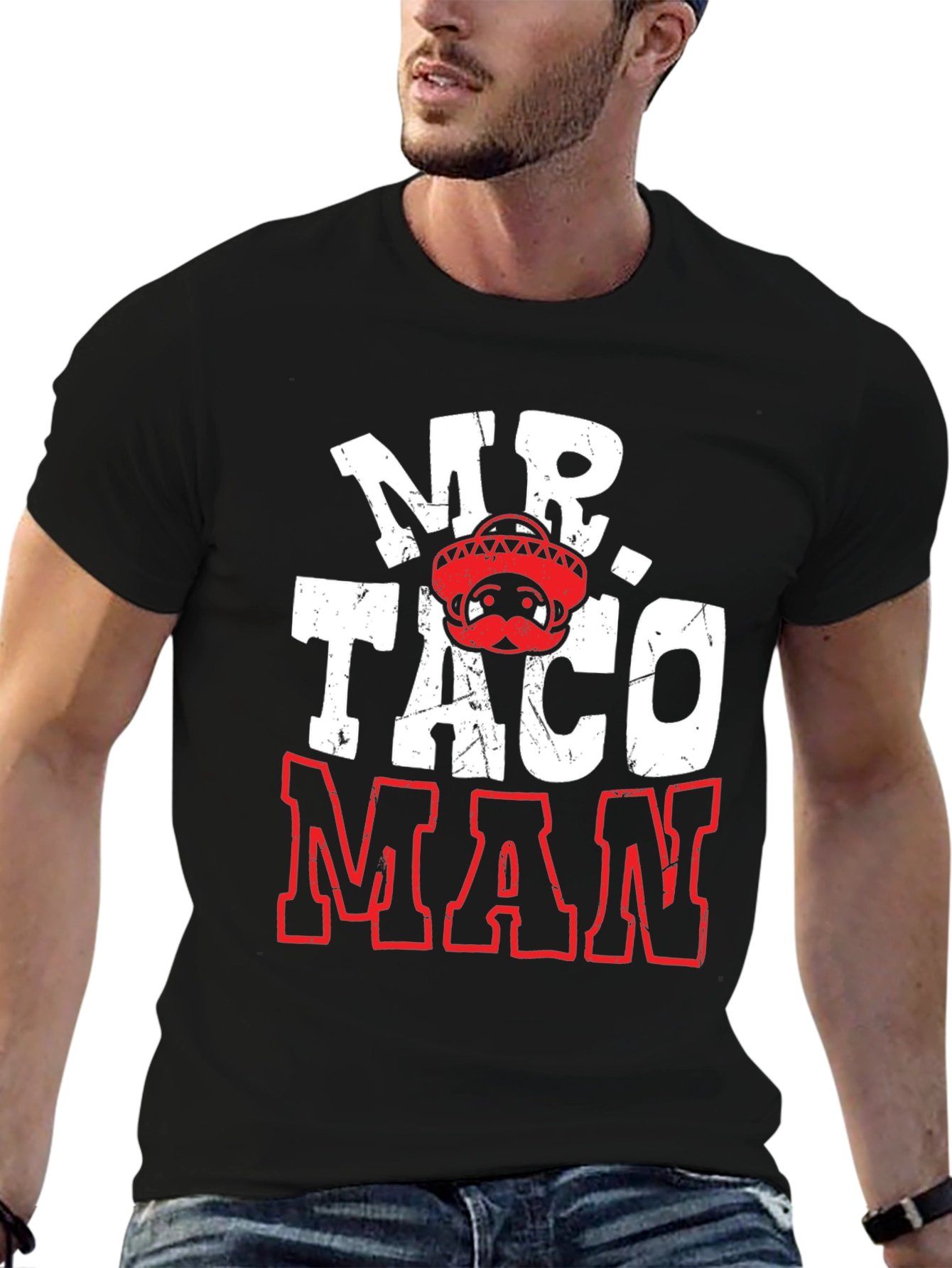Black Mr. Taco Man Novelty Graphic T-Shirt view 6