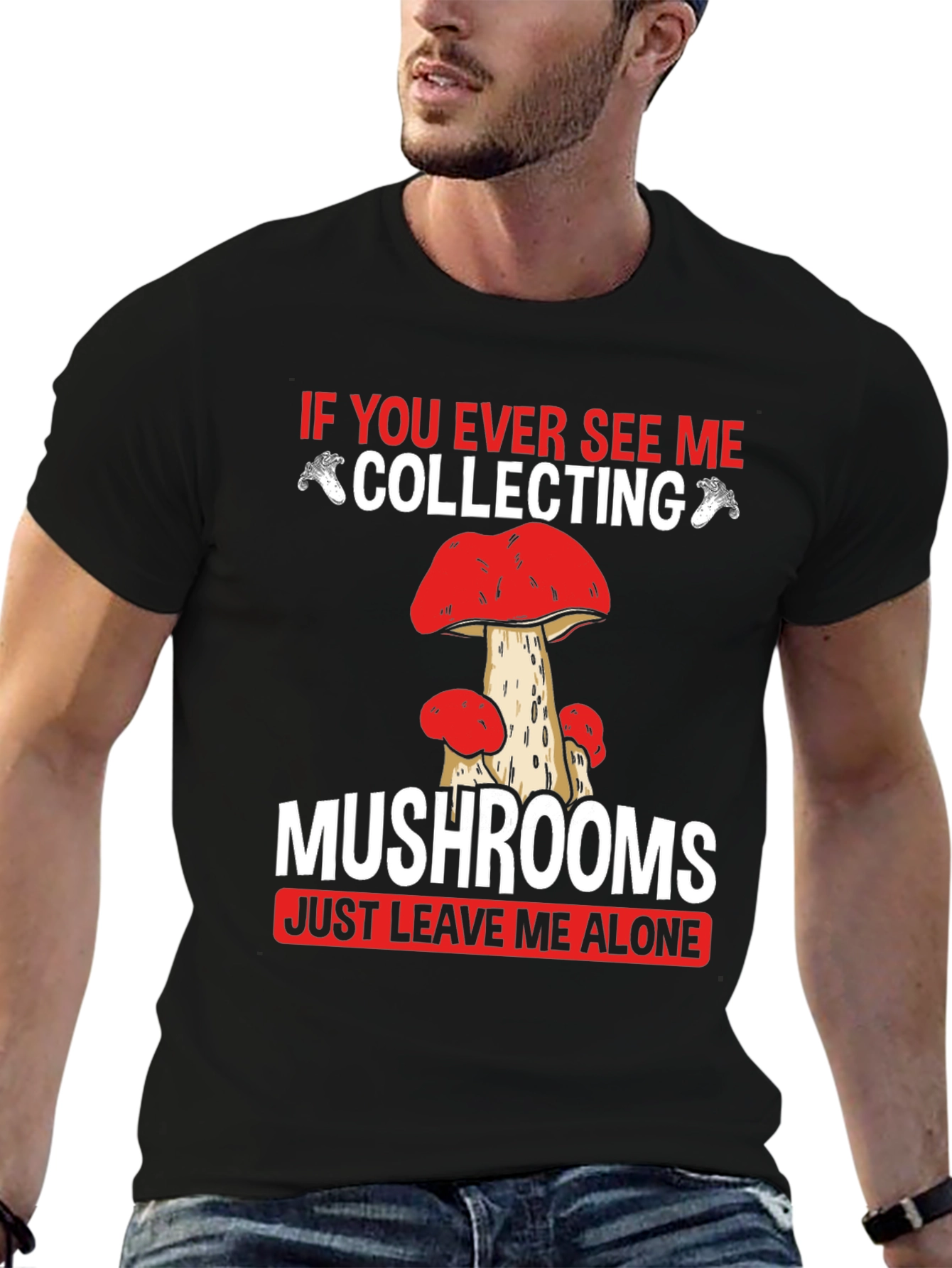 Black Mushroom Collecting T-Shirt - Leave Me Alone view 6