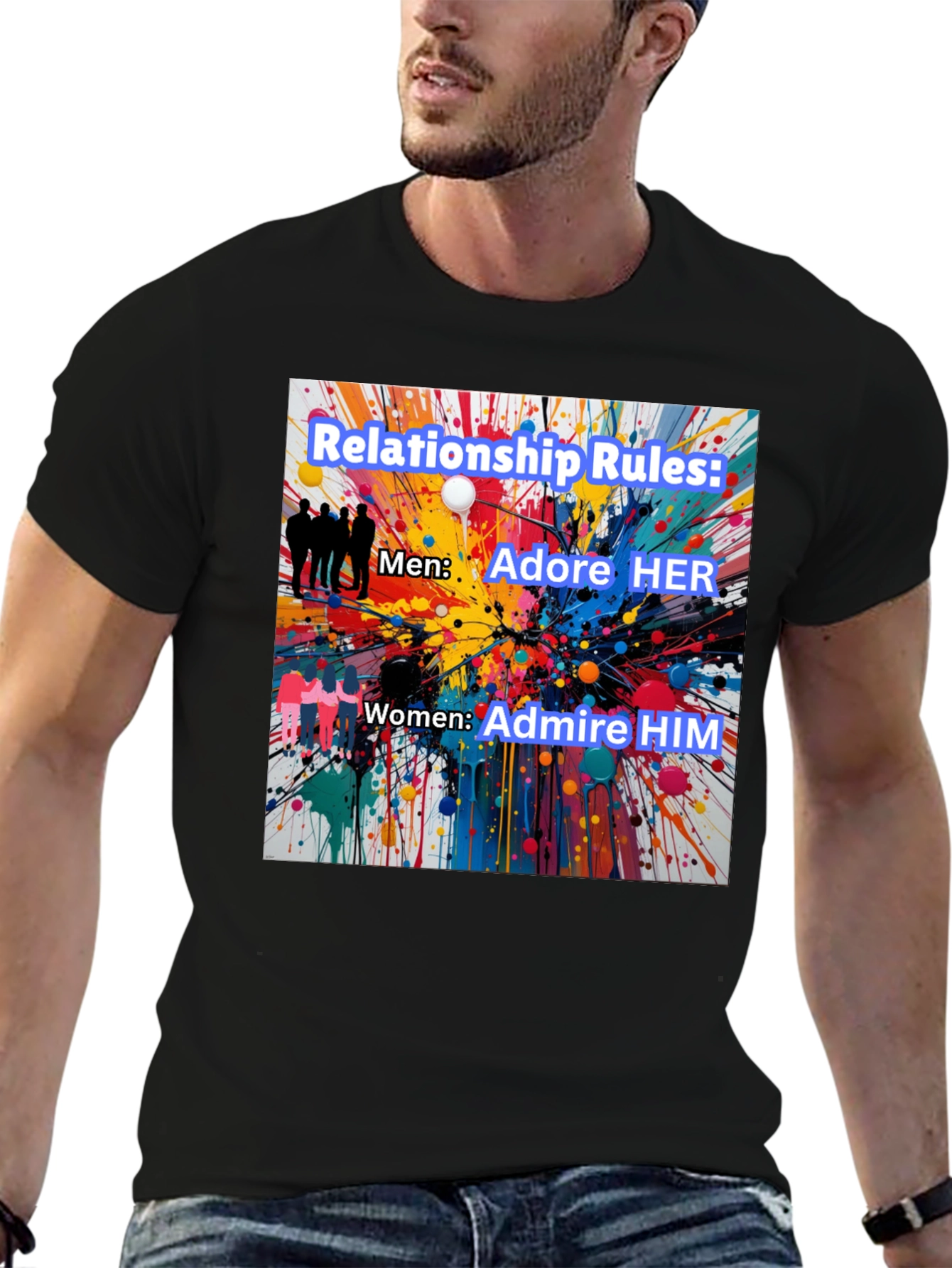 Black Relationship Rules T-Shirt - Adore Her, Admire Him view 6