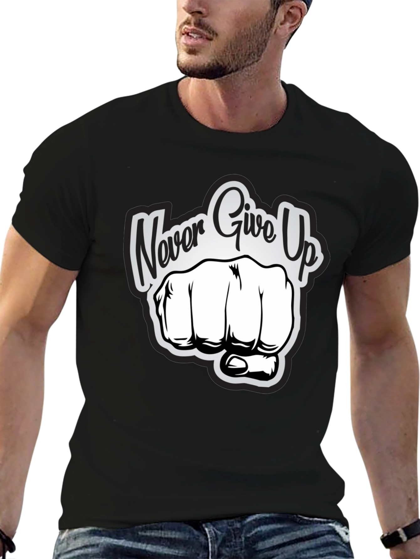 Black Never Give Up Graphic Print T-Shirt view 6