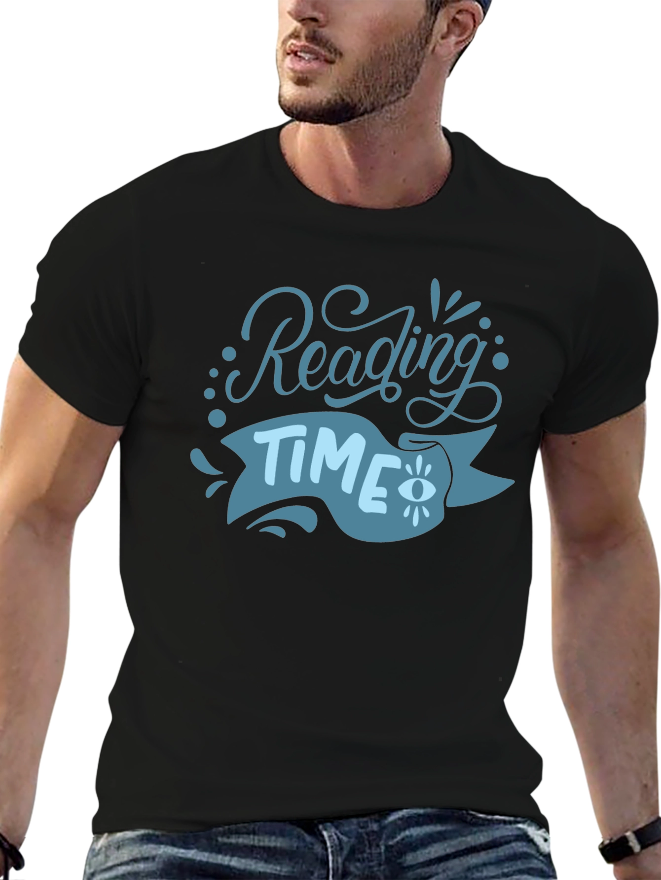 Black Reading Time Graphic Tee - Black Cotton T-Shirt view 6
