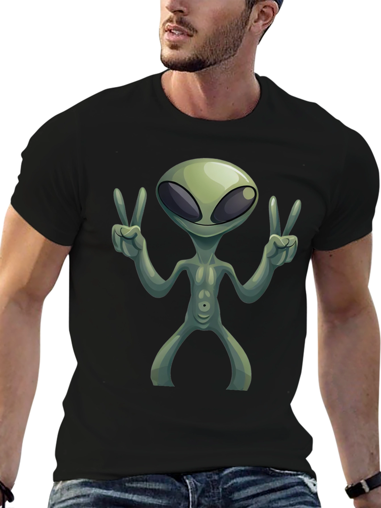 Black Alien Peace Sign T-Shirt view 6