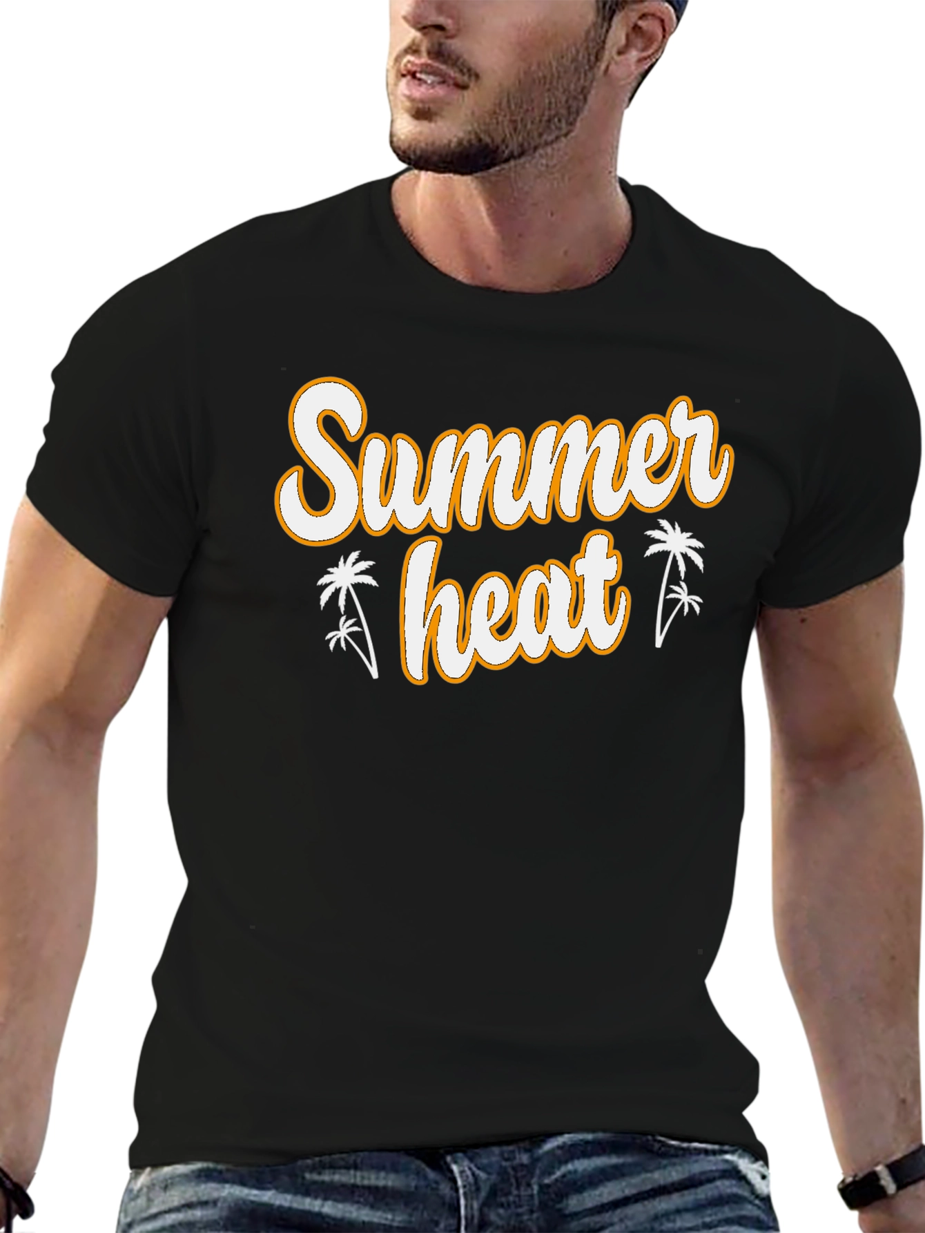 Black Summer Heat Graphic Tee - Black Cotton T-Shirt view 6
