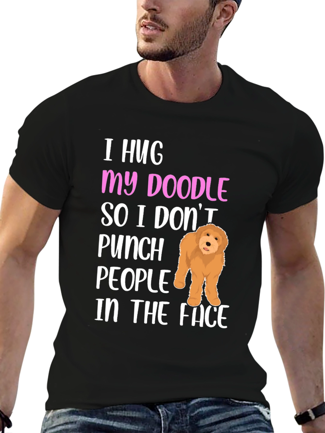 Black Funny Doodle Dog T-Shirt view 6
