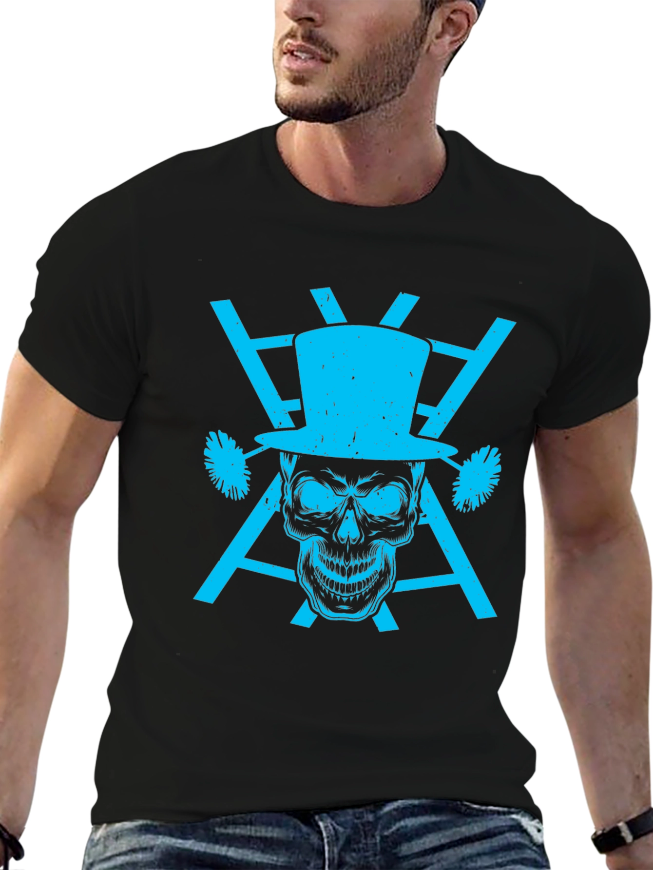 Black Skull Top Hat Graphic Tee - Men's Black T-Shirt view 6