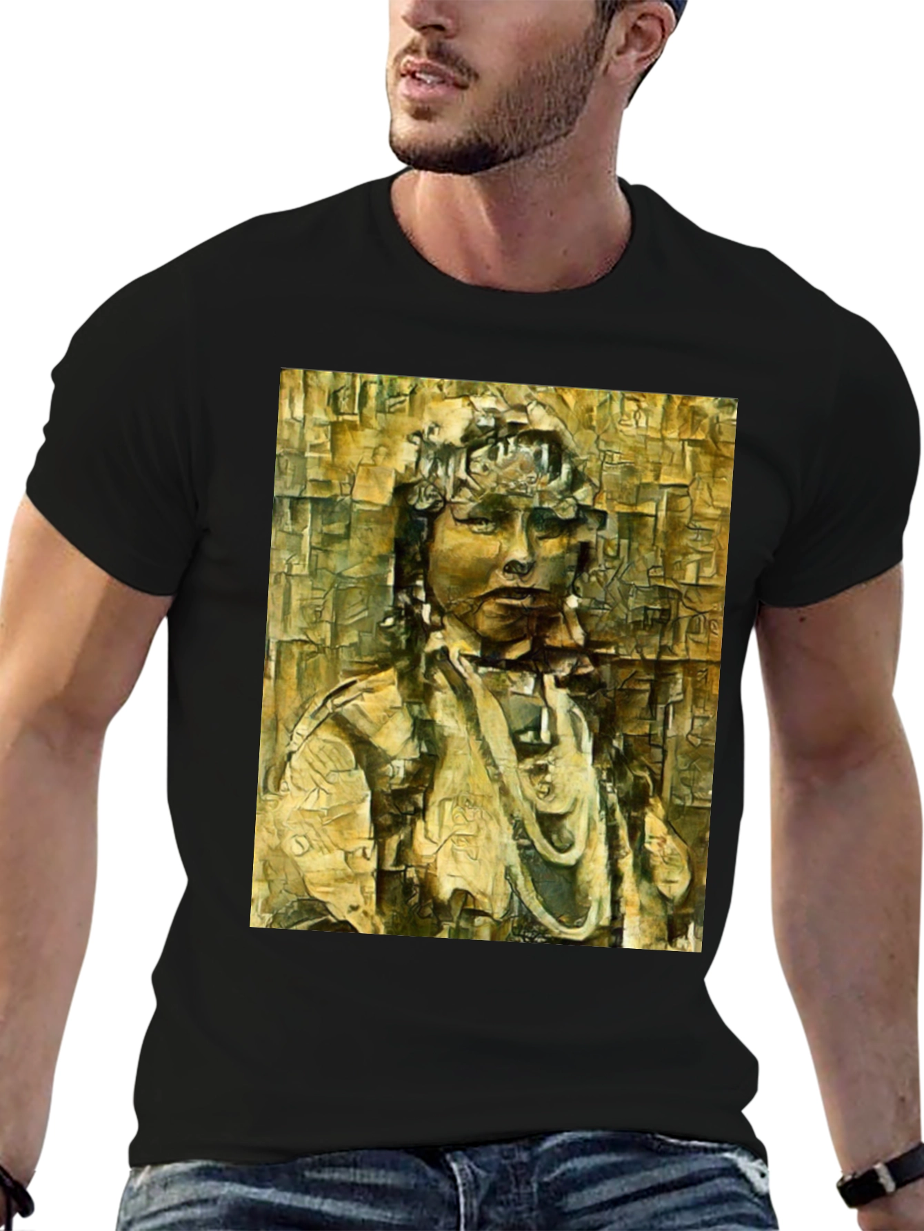 Black Abstract Portrait Graphic Tee view 6