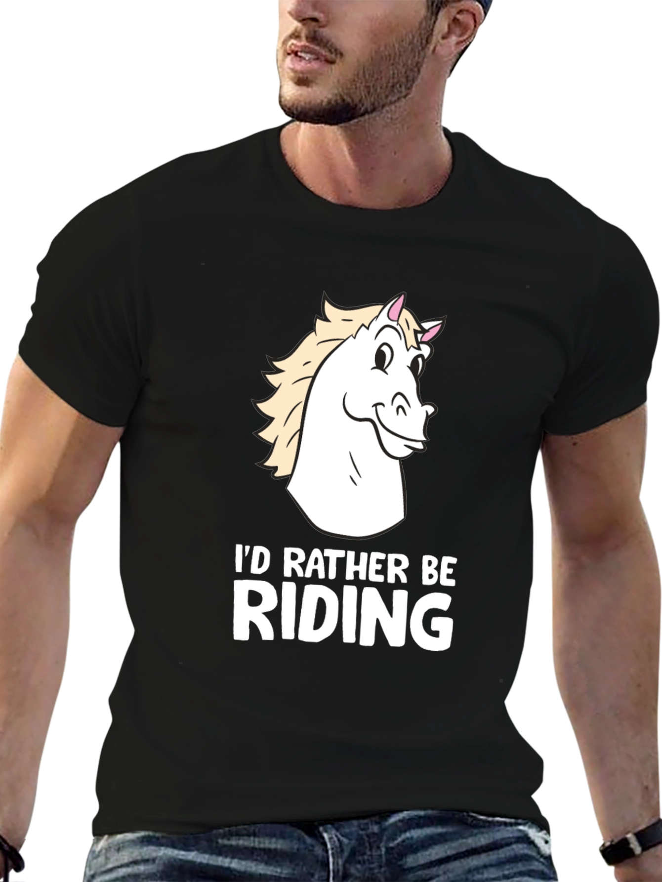 Black I'd Rather Be Riding Horse T-Shirt - Black Cotton Tee view 6