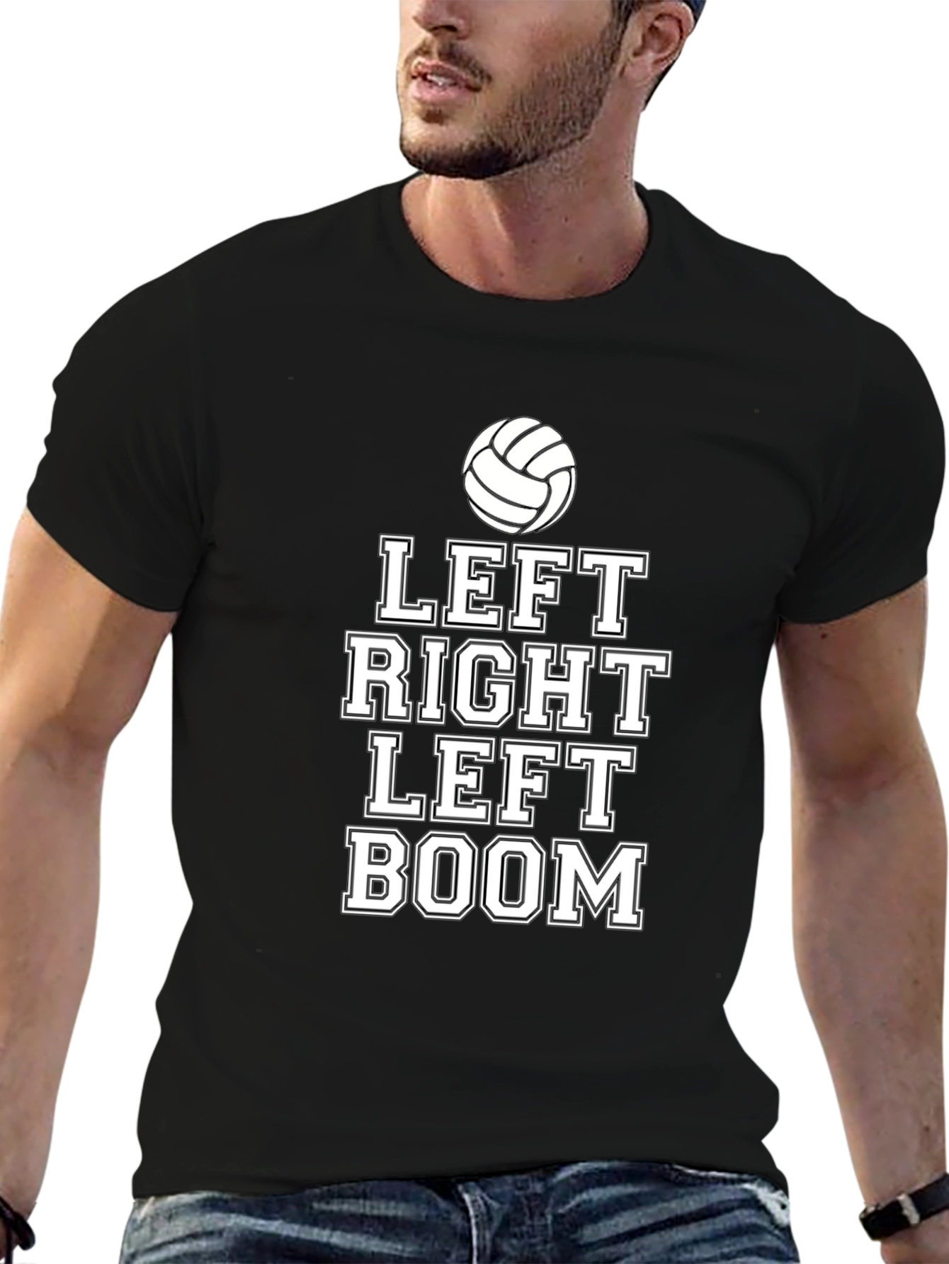 Black Volleyball Left Right Boom Graphic T-Shirt view 6