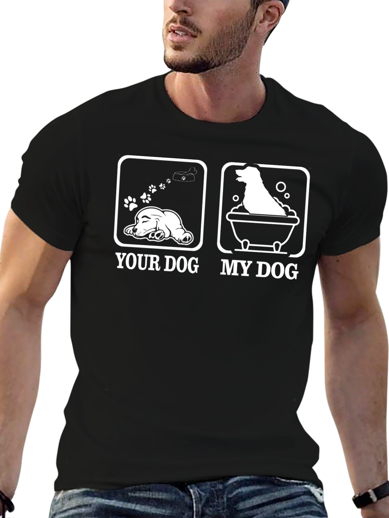 Black Funny Dog T-Shirt - 'Your Dog, My Dog' Design view 6