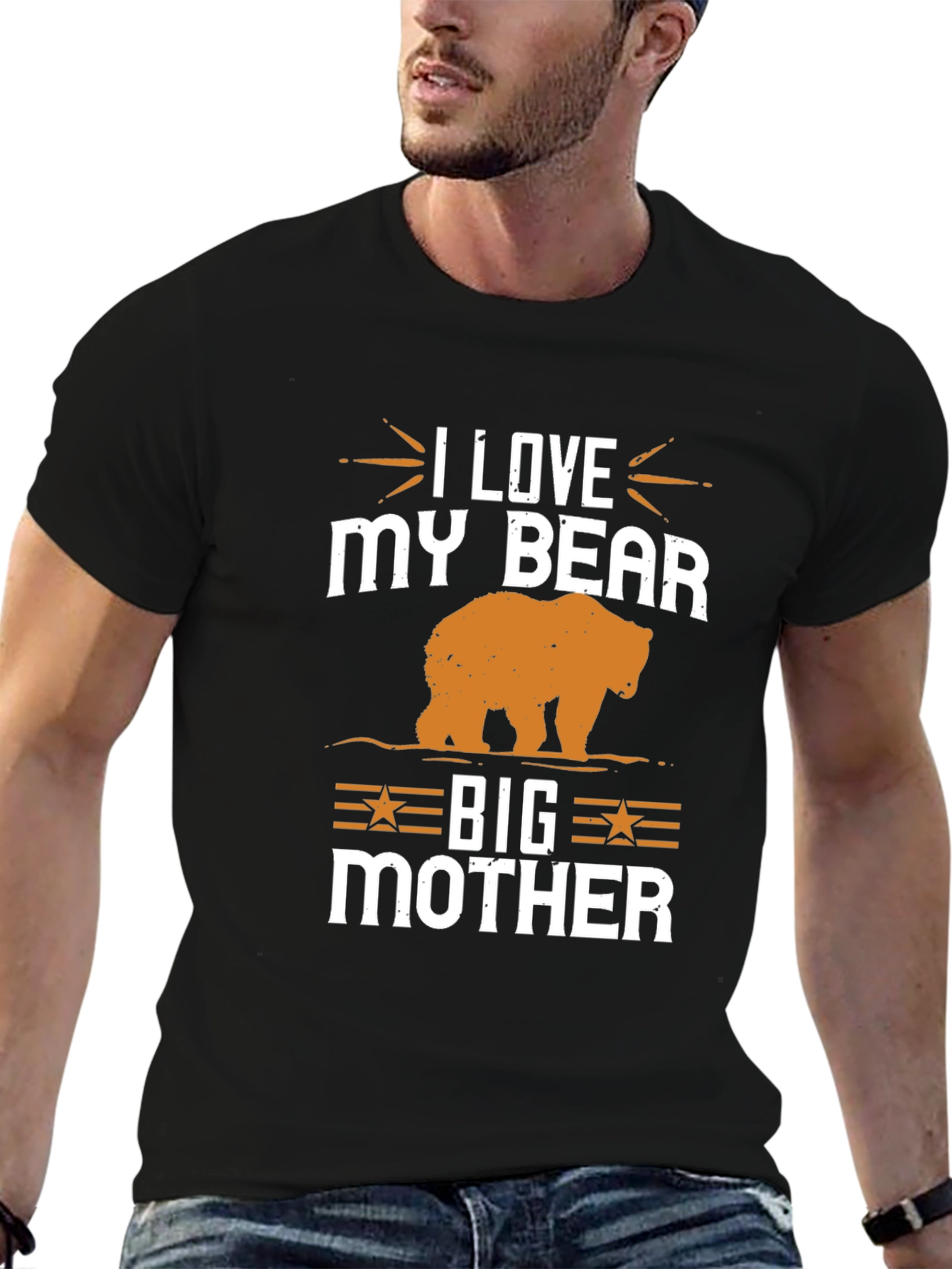 Black I Love My Bear Big Mother Black T-Shirt view 6