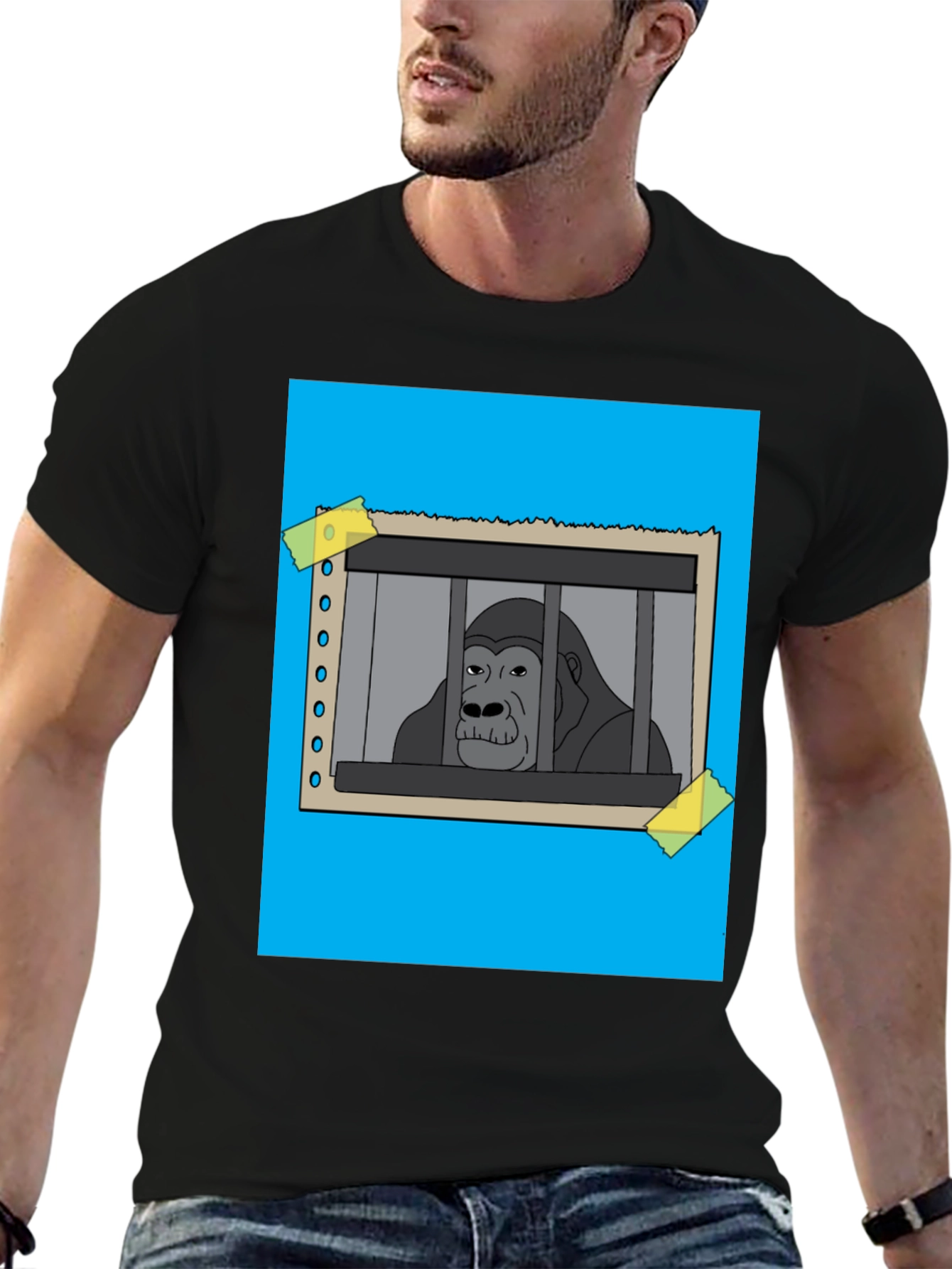 Black Gorilla Behind Bars Graphic T-Shirt view 6