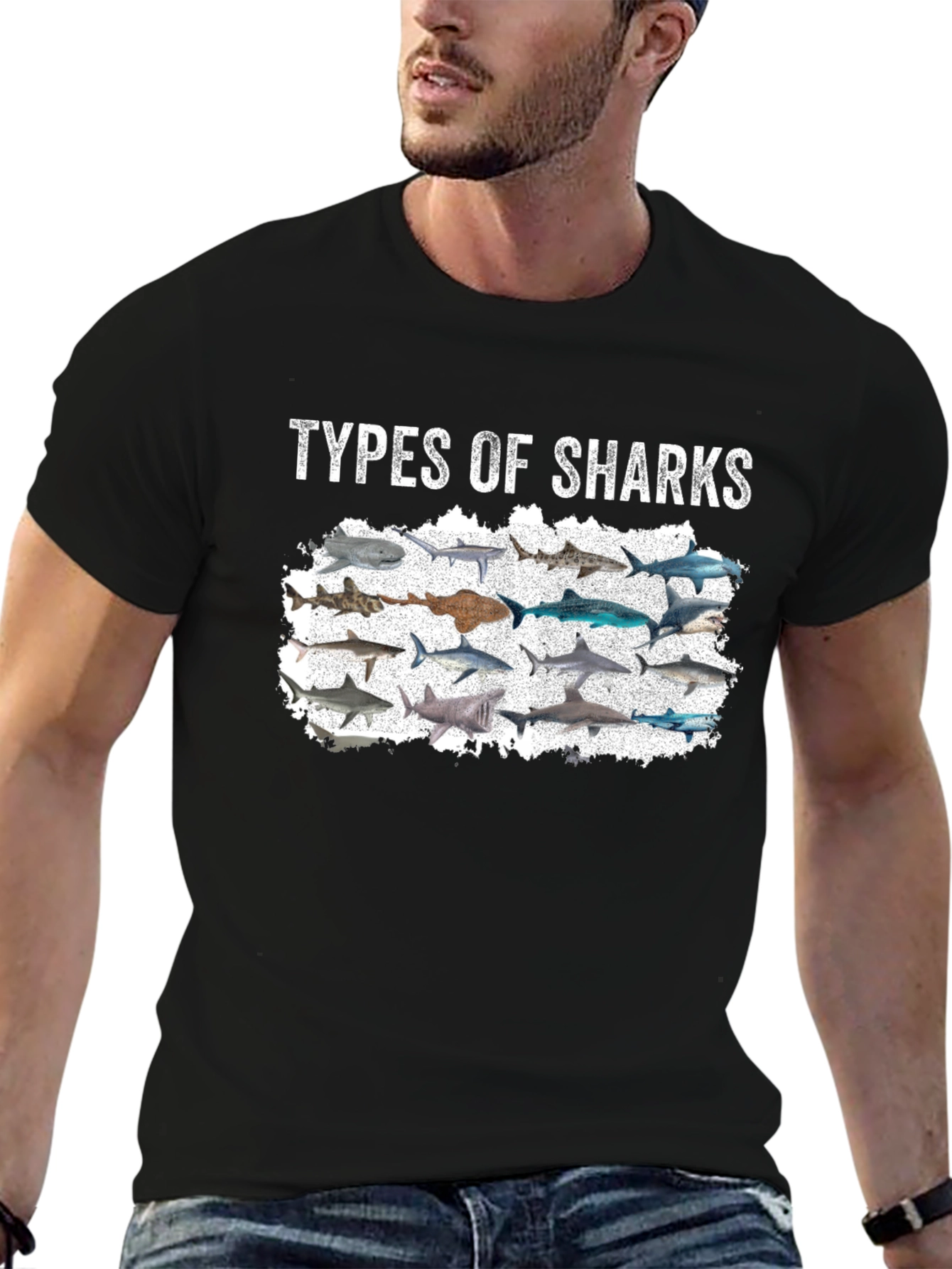 Black Types of Sharks Black T-Shirt view 6