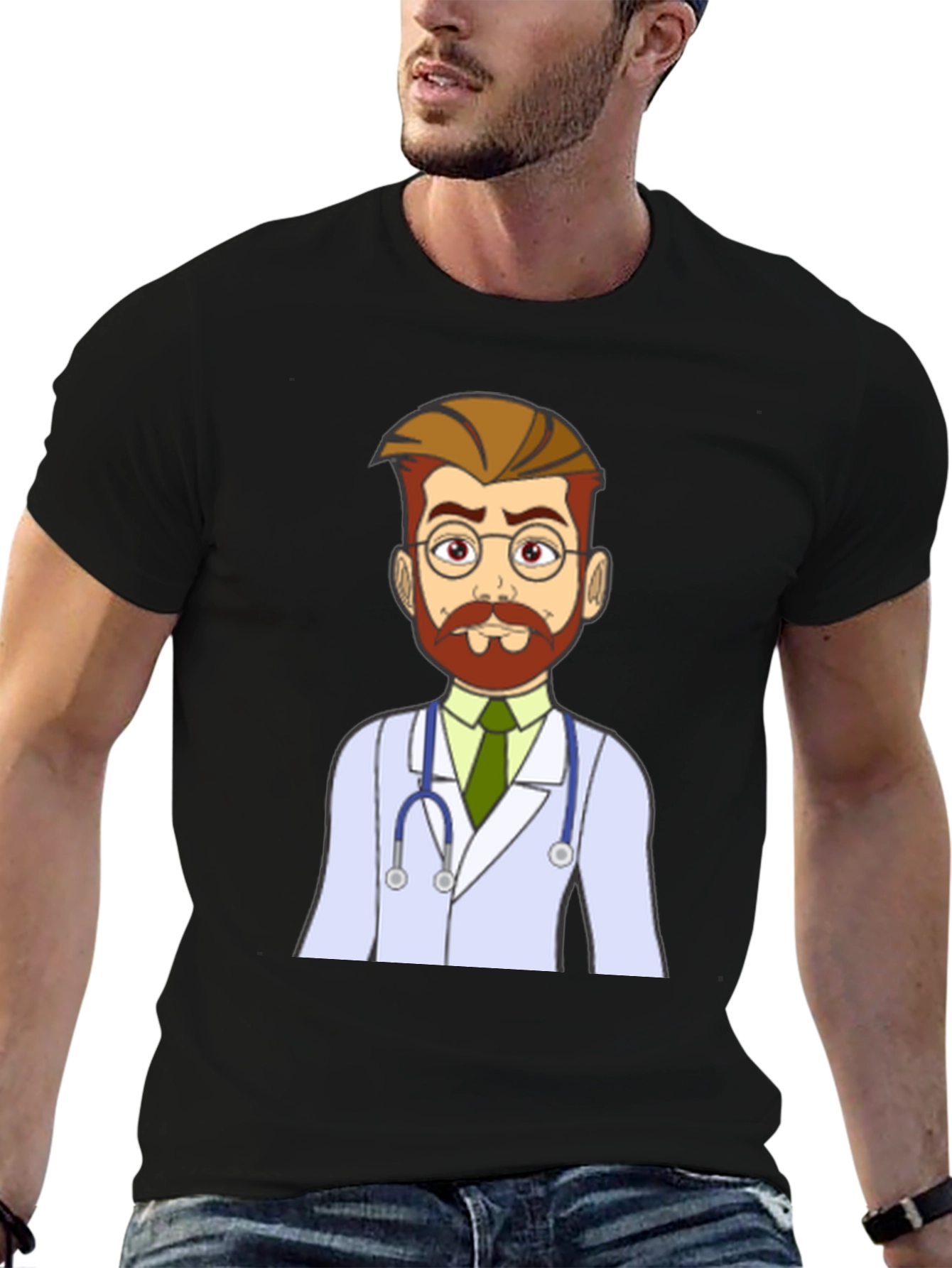 Black Cartoon Doctor Graphic T-Shirt - Medical Humor Tee view 6
