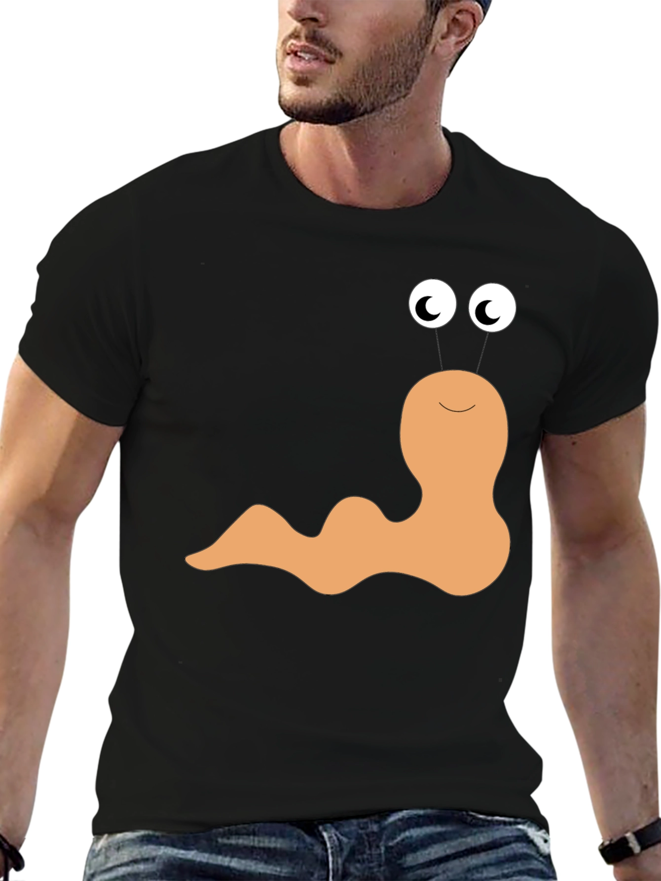 Black Funny Worm Graphic Tee - Black Cotton T-Shirt view 6