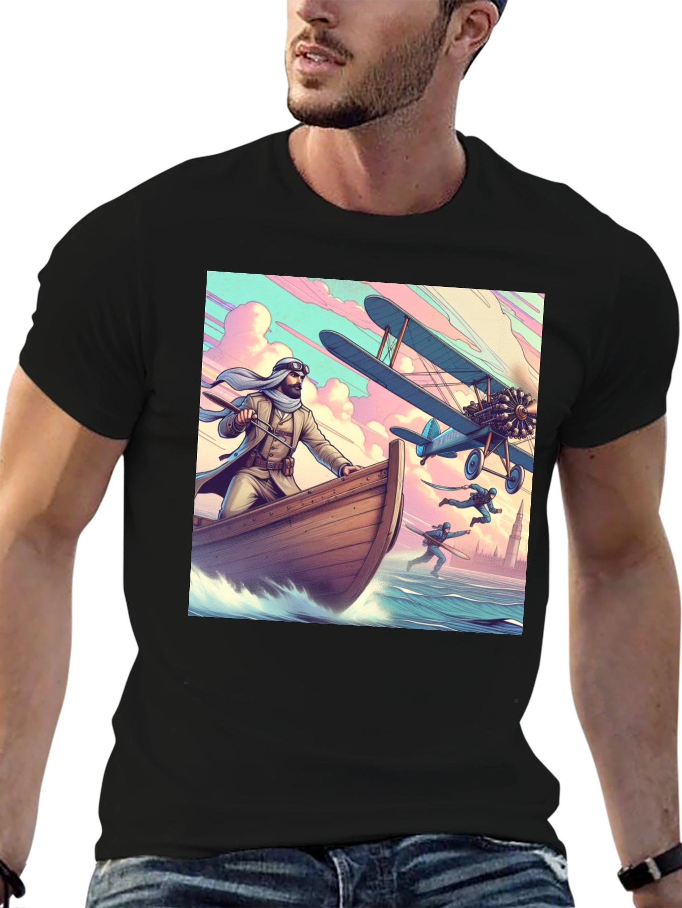 Black Adventure Print T-Shirt - Unique Graphic Tee view 6