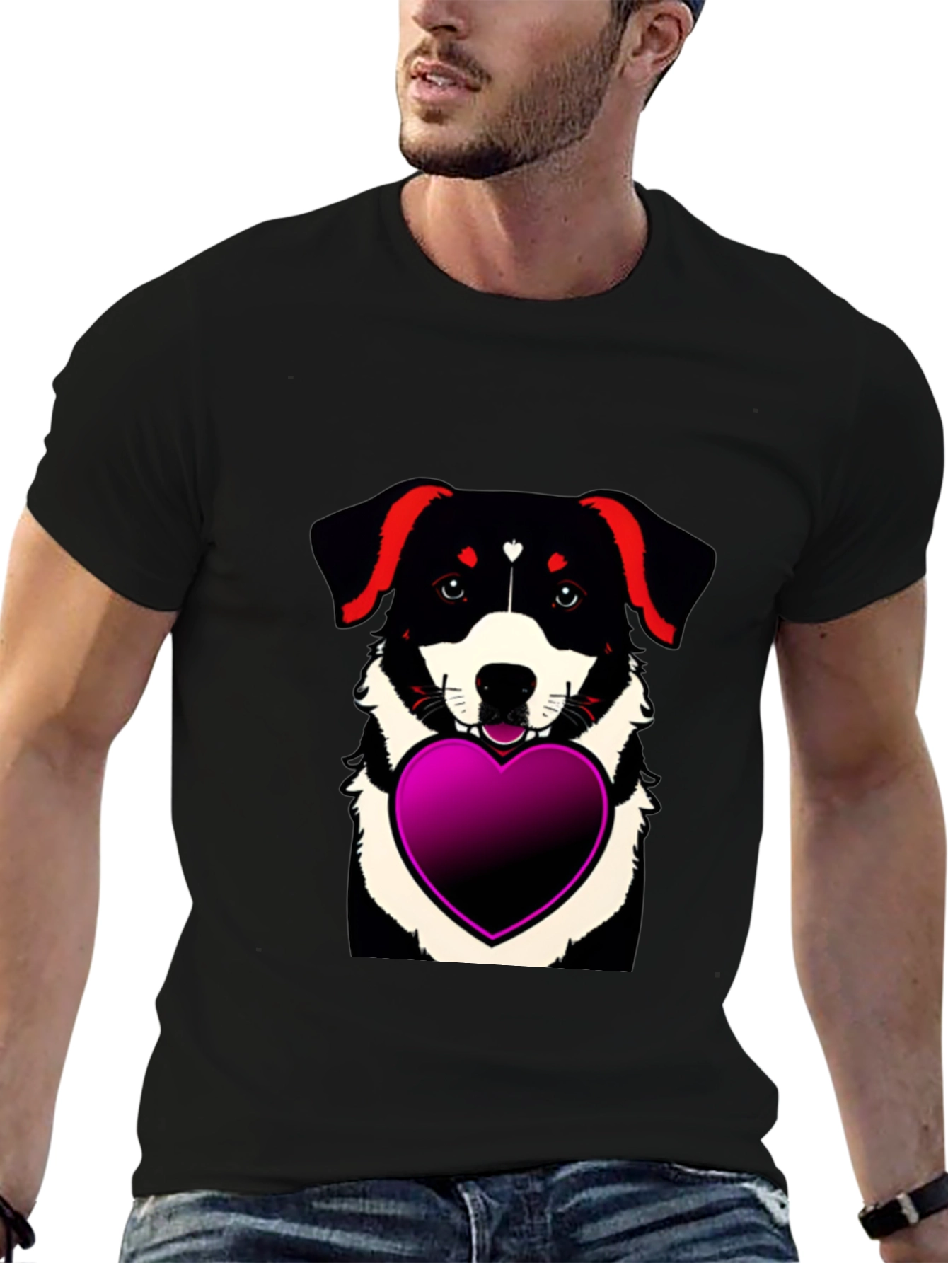 Black Dog with Heart T-Shirt - Men's Black Tee view 6