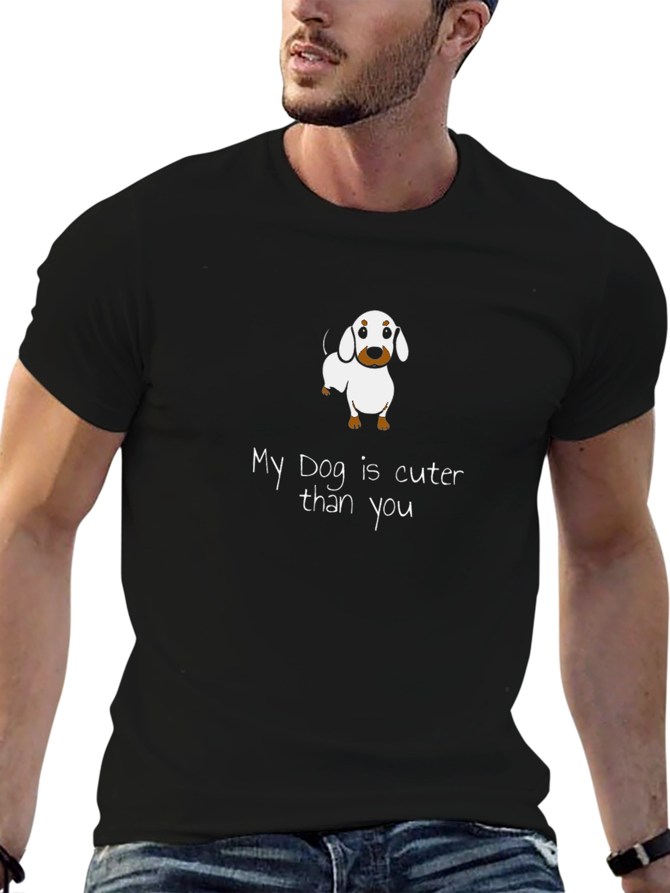 Black Cute Dog T-Shirt - "My Dog is Cuter Than You" Design view 6