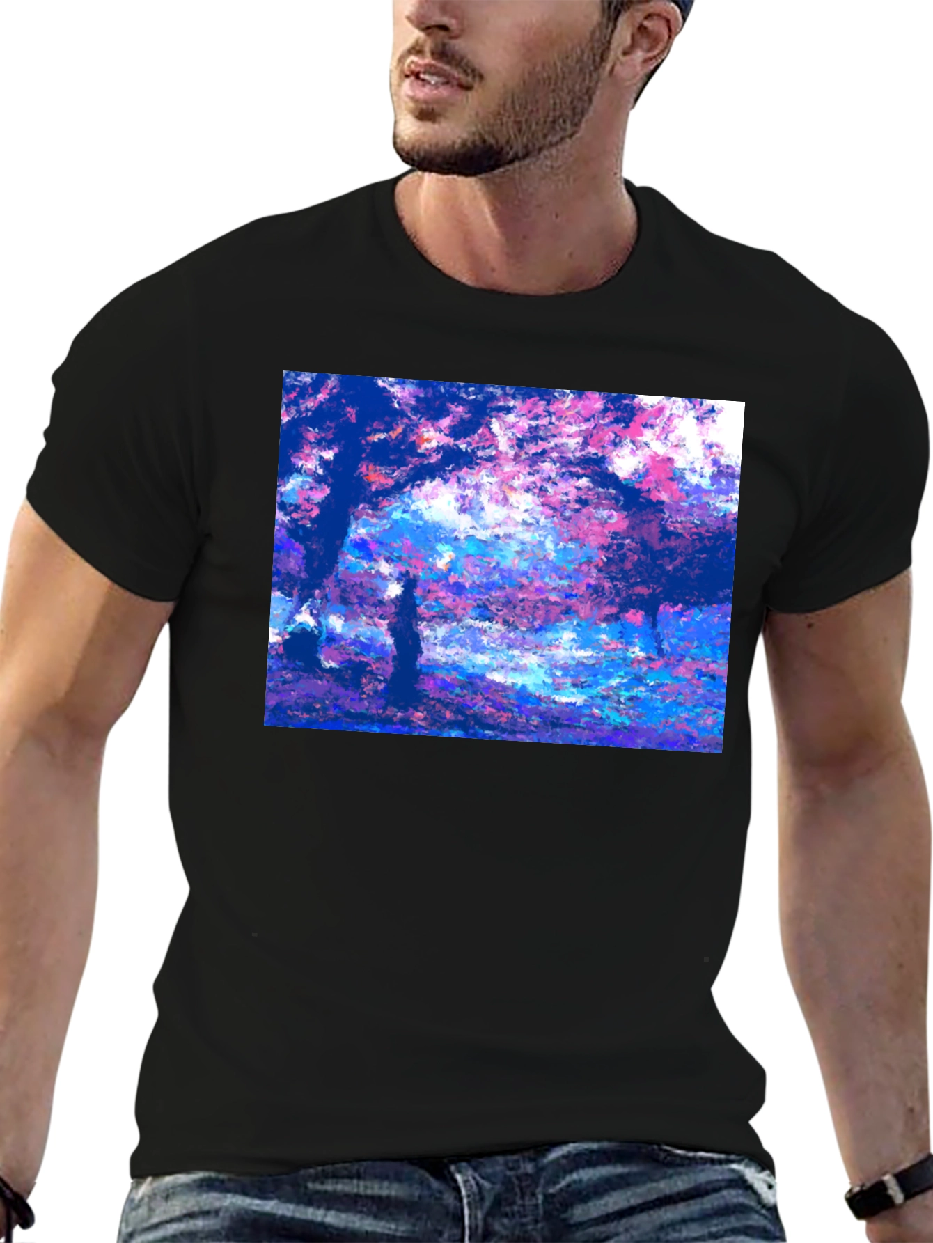 Black Impressionist Trees Black T-Shirt view 6