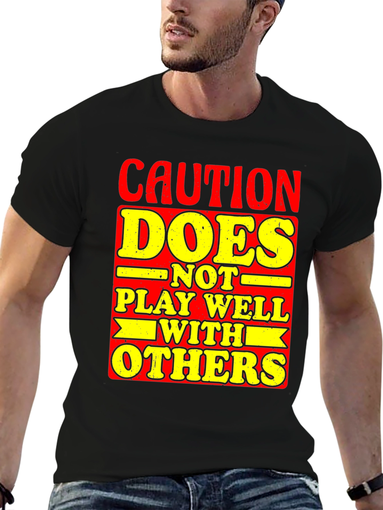 Black Caution Doesn't Play Well With Others Graphic Tee view 6