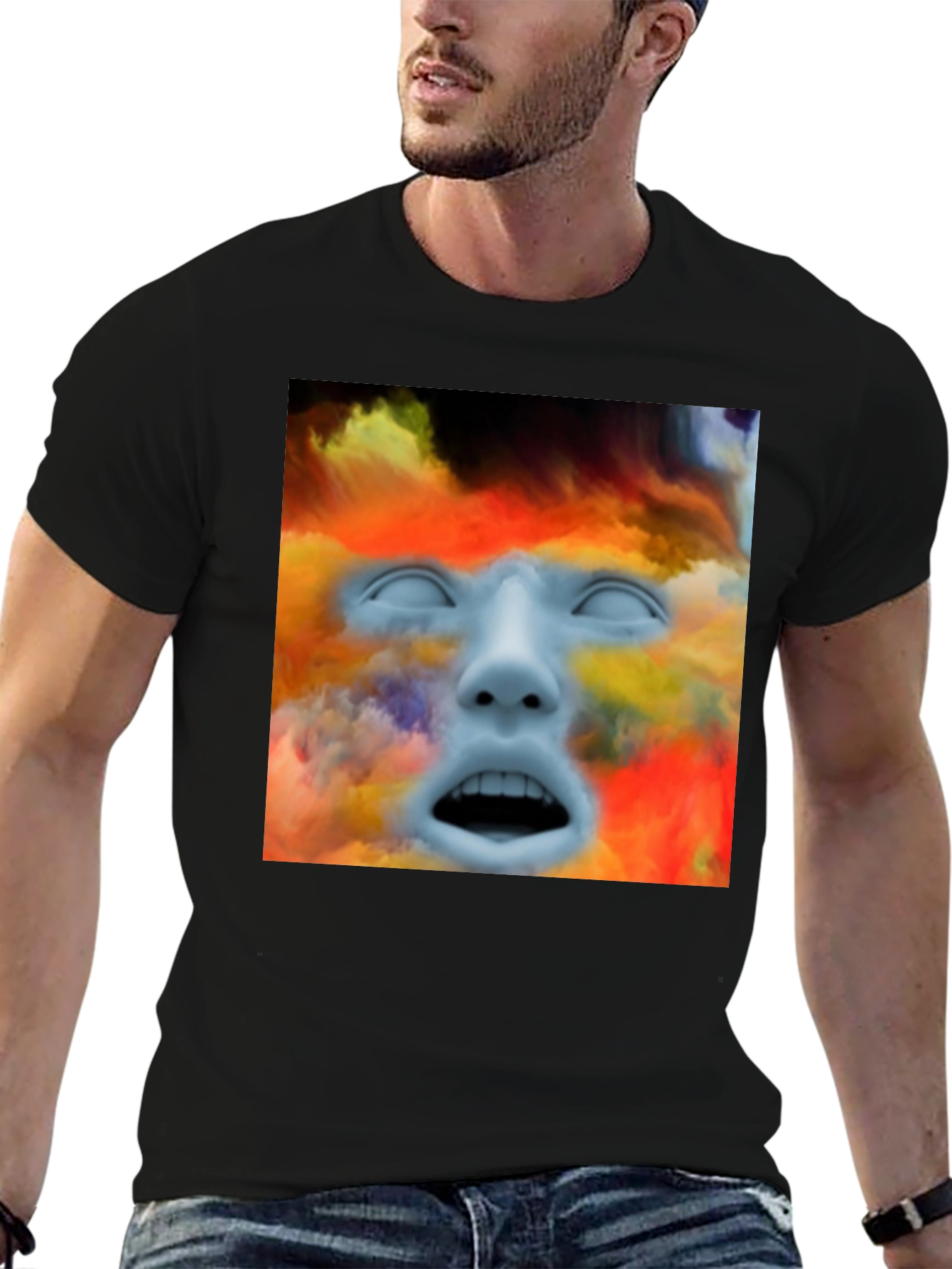Black Surreal Face Graphic T-Shirt - Artistic Expression view 6