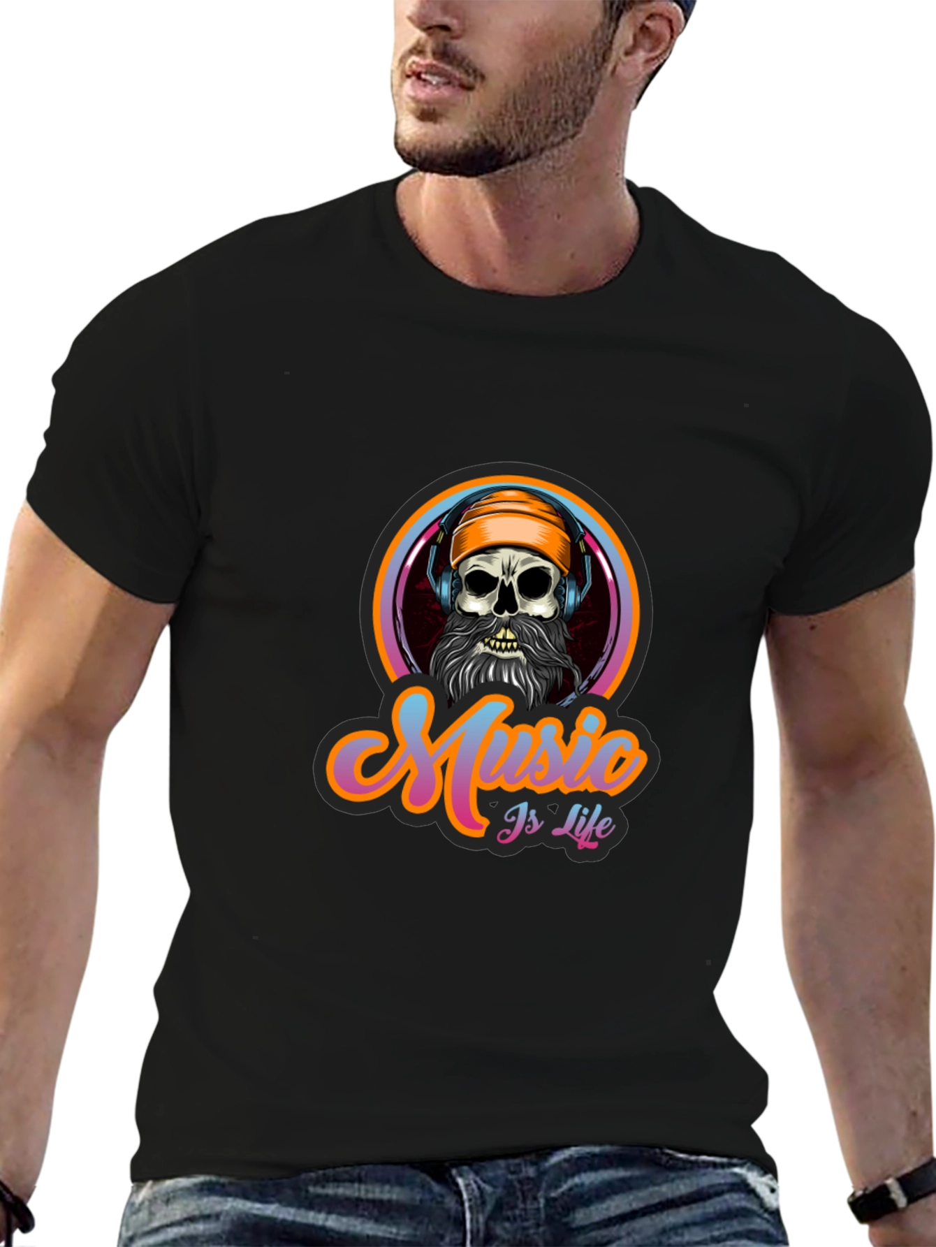 Black Music is Life Skull Graphic Tee - Black view 6