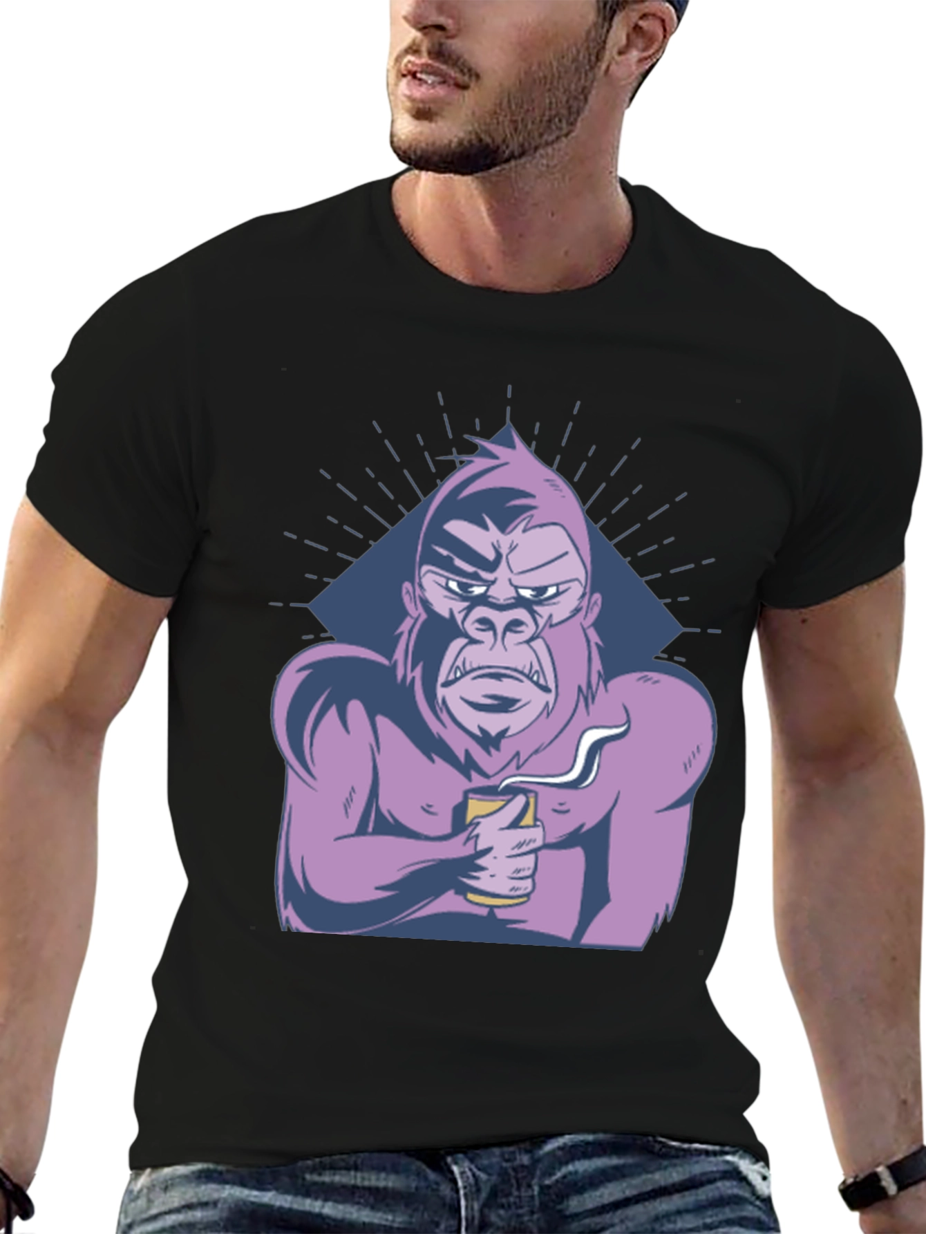 Black Cool Gorilla T-Shirt - Coffee Lover Ape Tee view 6