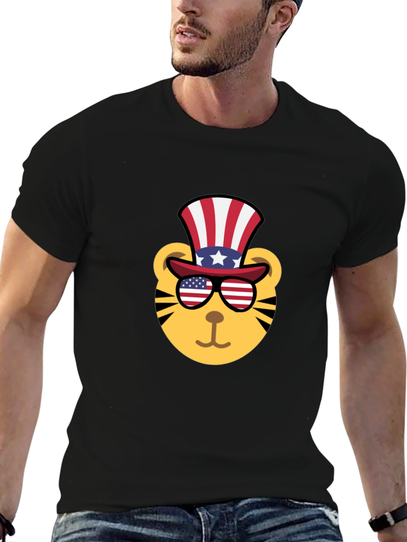 Black Patriotic Tiger Graphic Tee - Men's Black T-Shirt view 6