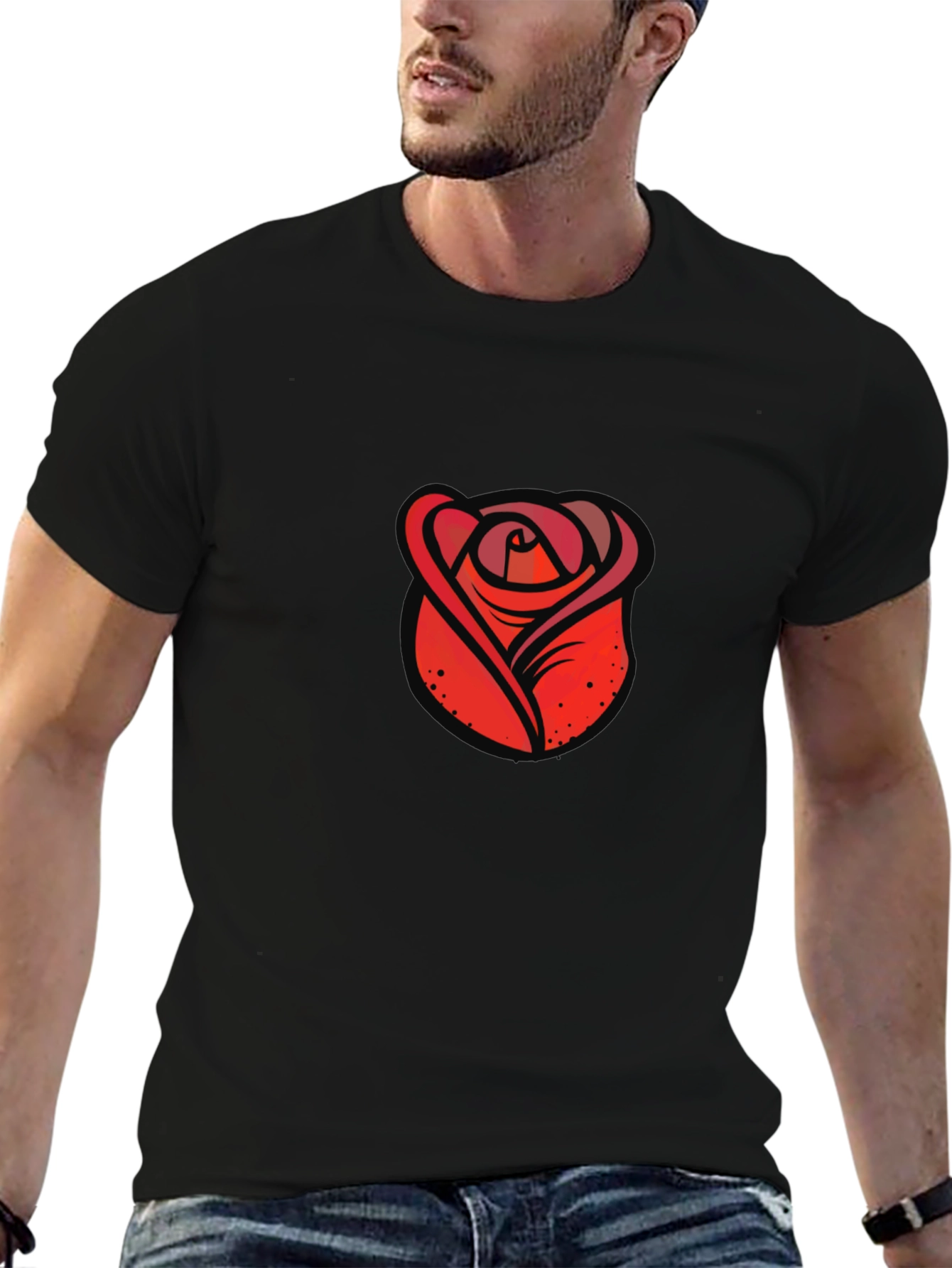 Black Red Rose Graphic Black T-Shirt view 6