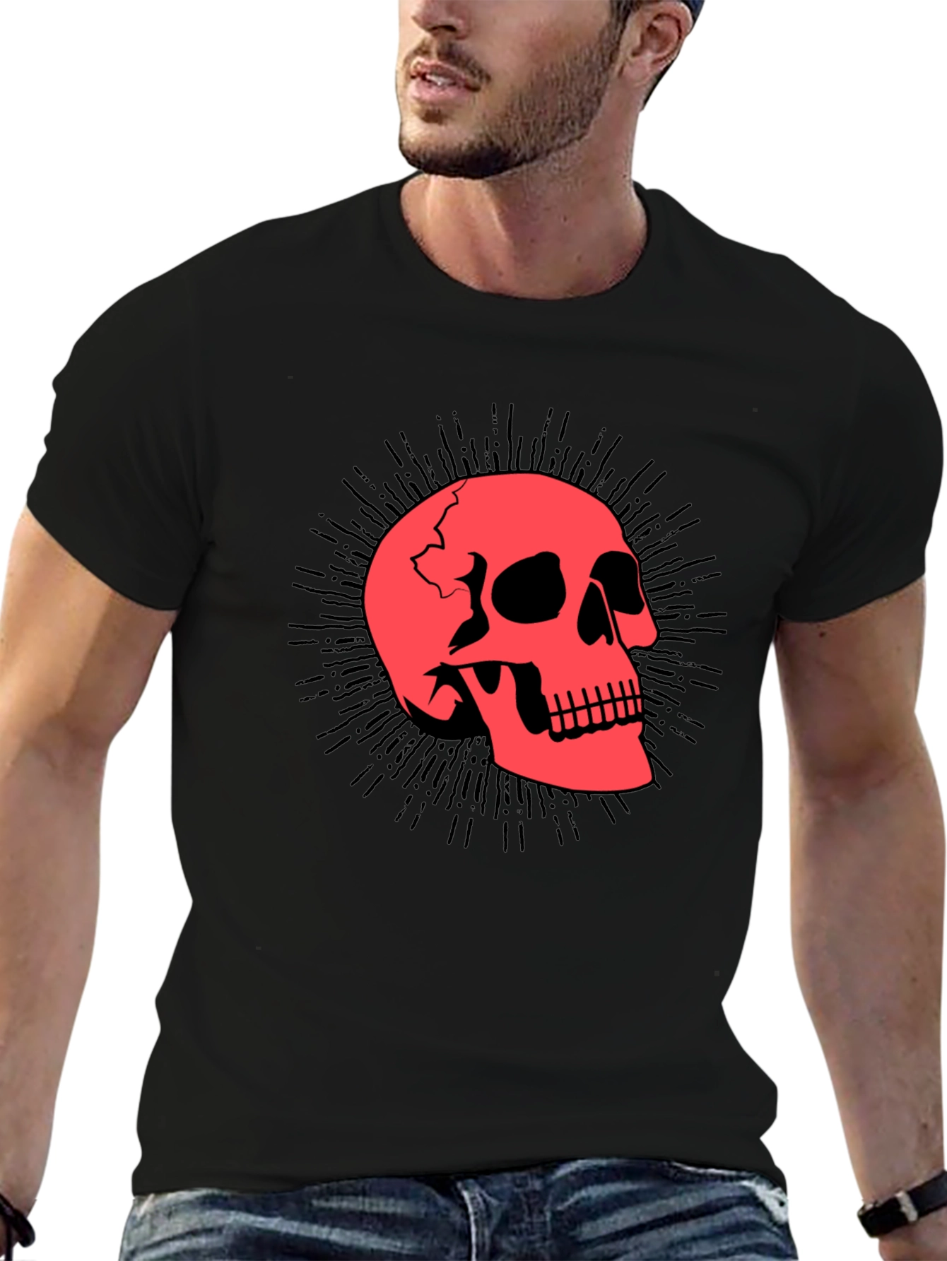Black Skull Graphic Black T-Shirt view 6