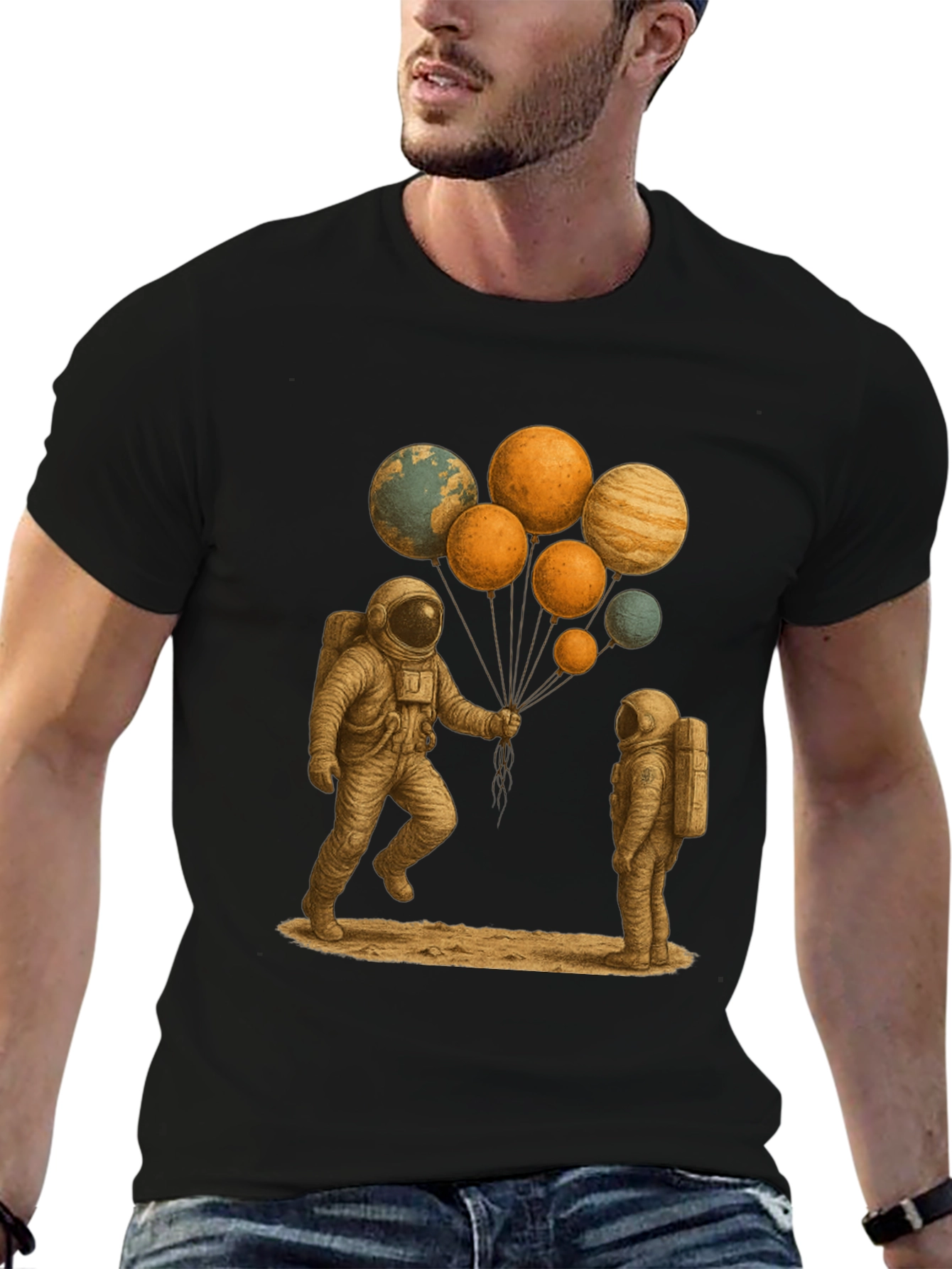 Black Astronauts and Planet Balloons Graphic Tee view 6
