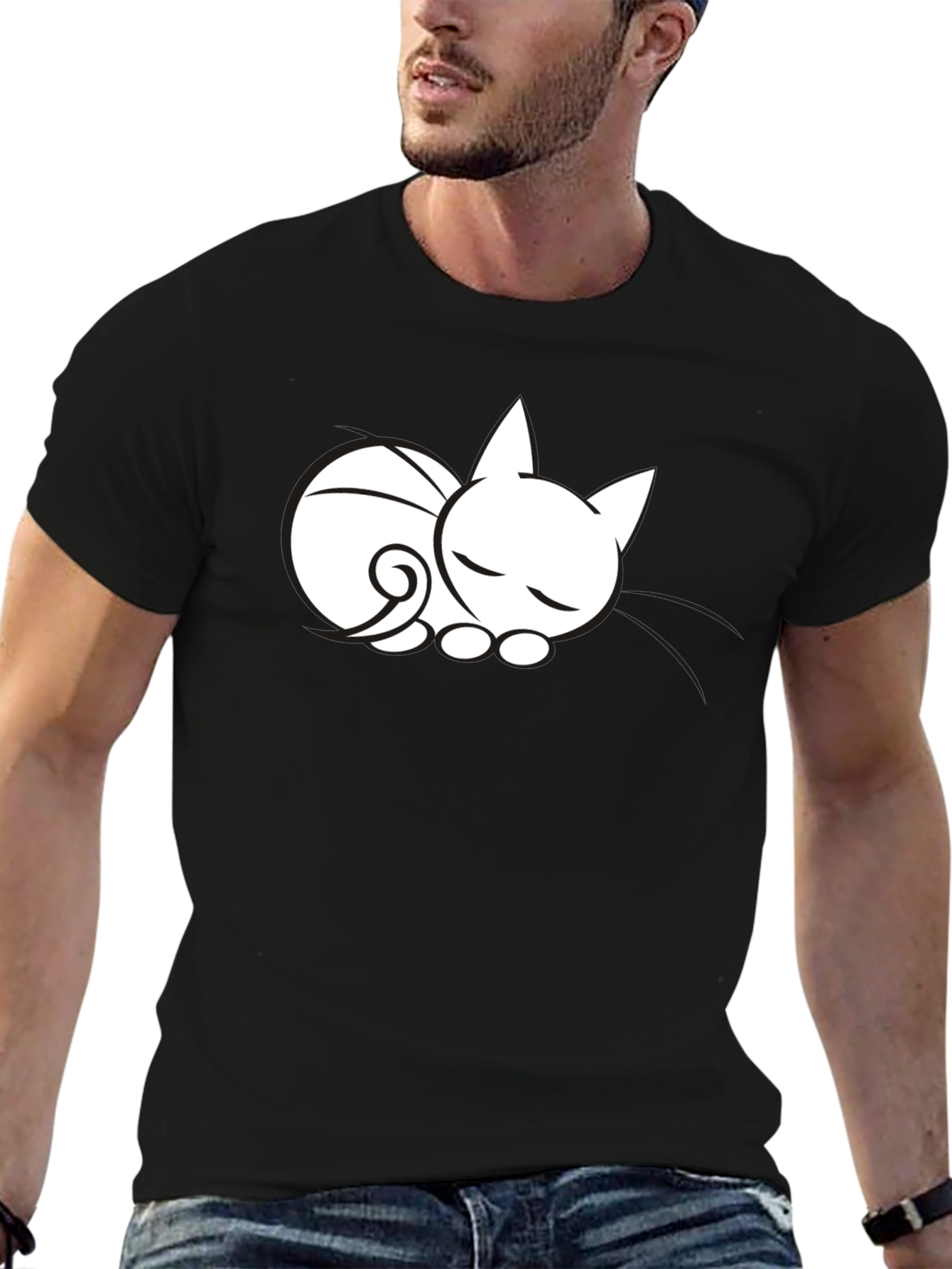 Black Sleeping Cat Graphic Tee - Soft Cotton view 6